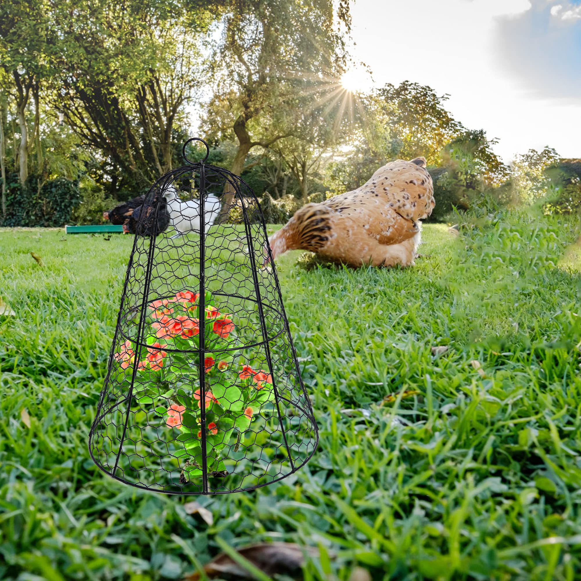 5 Packs Chicken Wire Cloche, Plant Protectors from Animals, 13" D x 15.7" H Metal Plant Cages, Plant Protector and Cover, Sturdy Garden Cloches for Plants with 15Pcs Ground Stakes