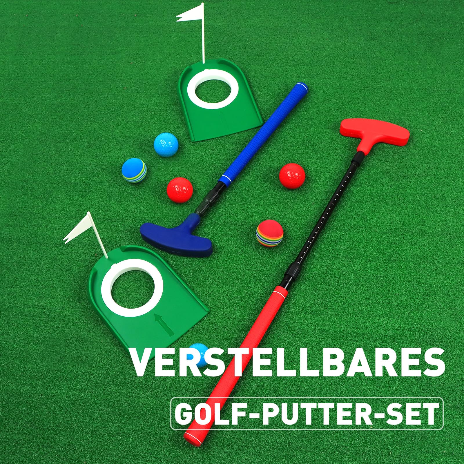 Set de Putter de golf réglable (Rouge & Bleu) - Pour droitiers et gauchers, mini set de golf, aides à l'entraînement professionnelles et accessoires de golf pour enfants et juniors
