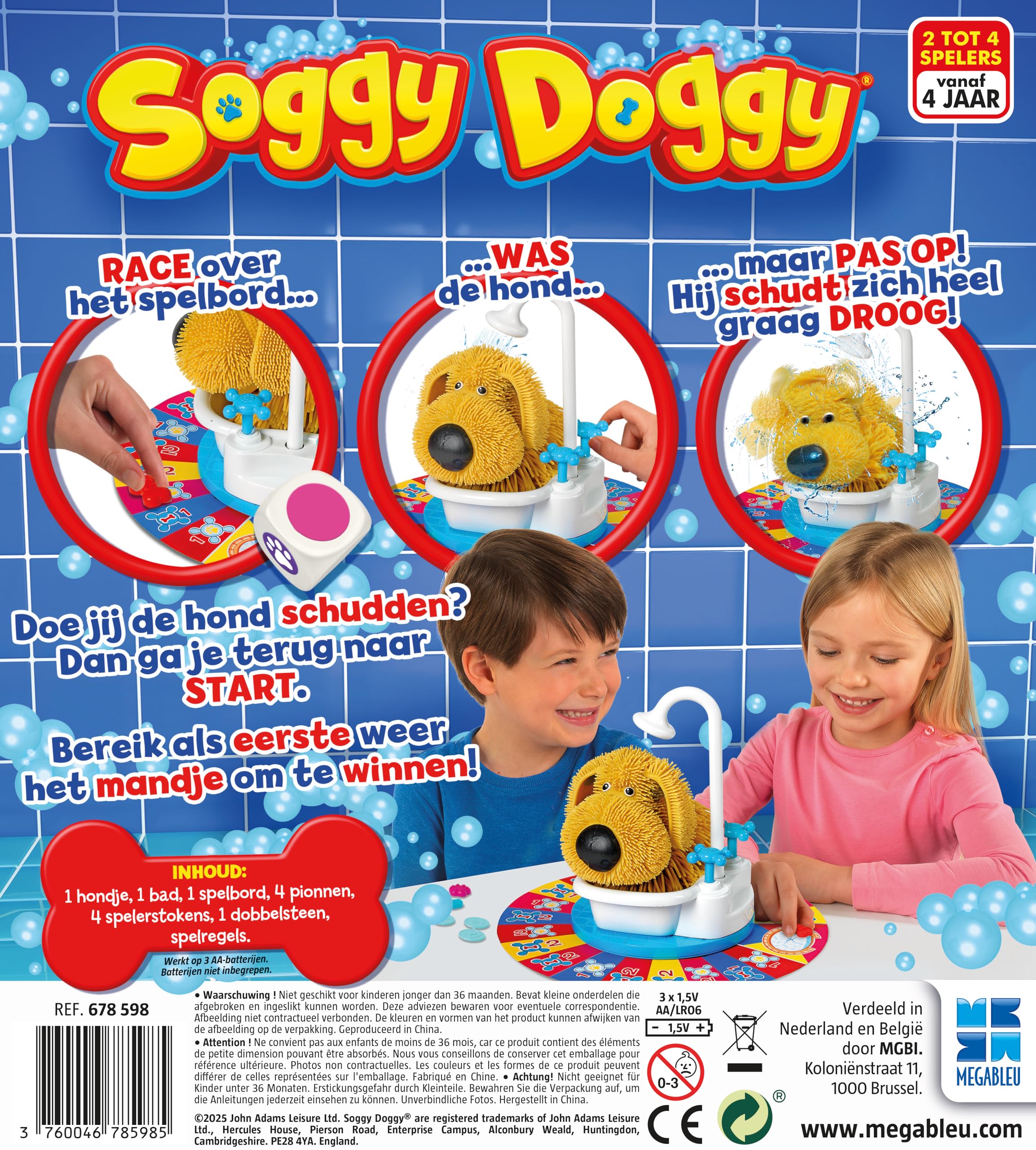 Megableu - SOGGY DOGGY - Edizione NL - Gioco da tavolo per Bambini 4 Anni + - Gioco Interattivo con Cane che Schizza - 2-4 Giocatori - Divertente Gioco d'Acqua Per Tutta La Famiglia - Idea Regalo -