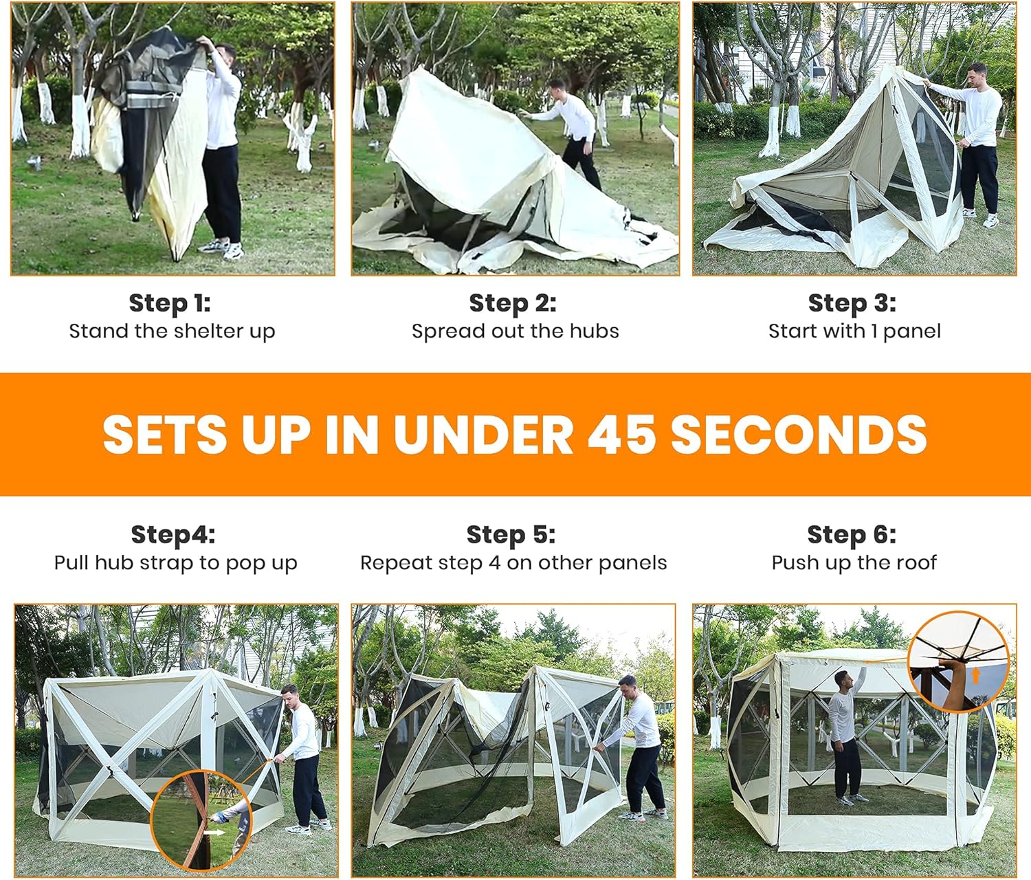 XGEAR 6 Sided Pop Up Camping Gazebo 11.5’x11.5’ Instant Canopy Shelter Outdoor Screen House with Mosquito Netting : Sports & Outdoors