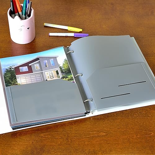 Miniatura 3 de Youngever Paquete de 6 carpetas de plástico resistente con dos bolsillos, separadores de carpetas con bolsillo, carpeta perforadora de 3 agujeros