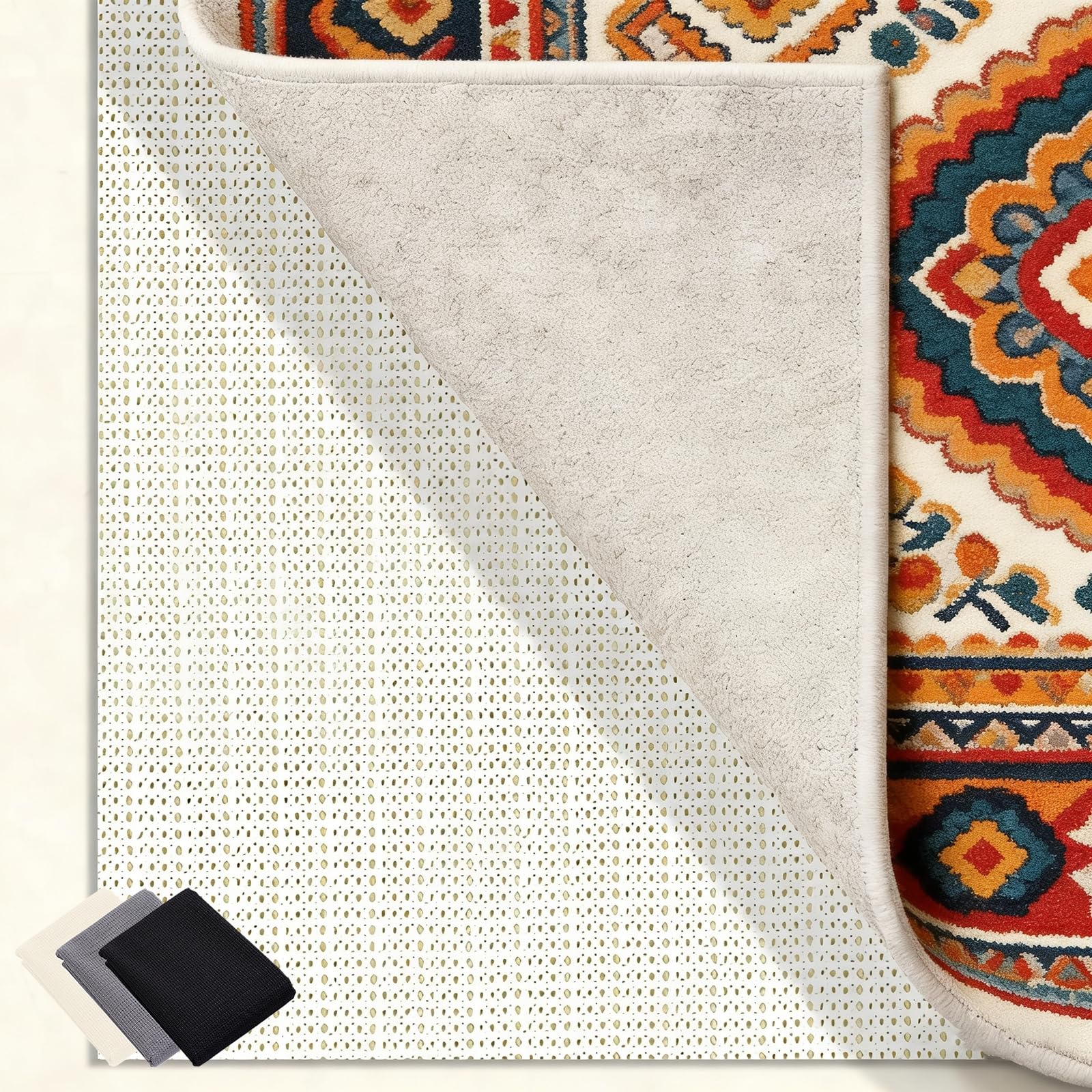 Tappeto Antiscivolo 135 x 230 cm Riutilizzabile, Inodore, Tagliabile, Lavabile e Personalizzabile Nelle Dimensioni, Rete Tappetino Antiscivolo per Tappeti Perr Moquette, Bianco