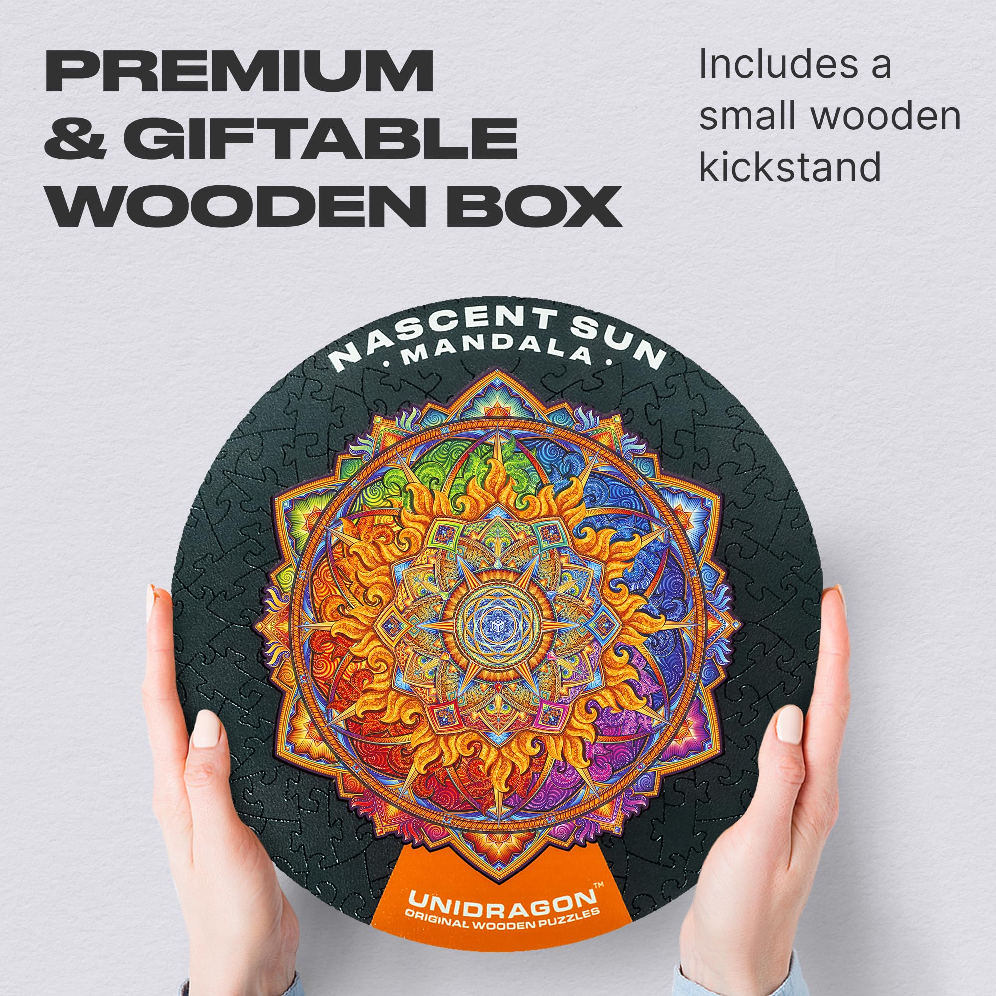 UNIDRAGON Mandala Nascent Sun Wooden Jigsaw Puzzle for Adults - 700 Unique Shaped Pieces - Royal Size 45 x 45 cm