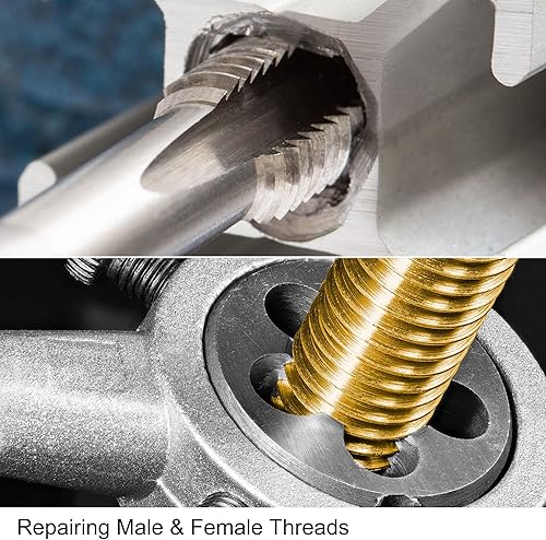 Vista 7 de uxcell 1/2-28 UNEF - Juego de llaves de rosca y troqueles con llave redonda de 1.496 in, llave de rosca de máquina de acero de alta velocidad