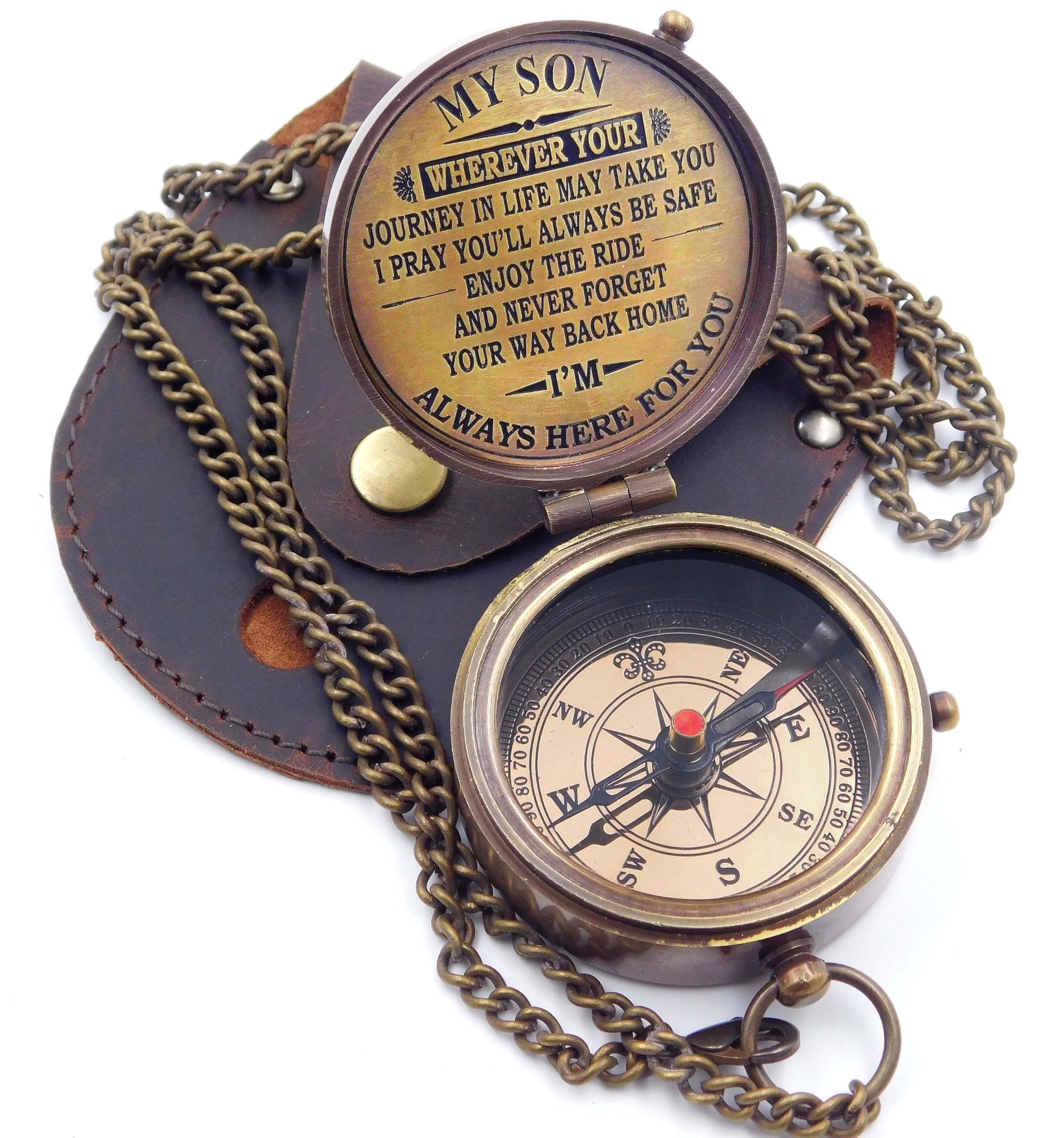 KHUMYAYAD - Brass Compass with Inspirational Saying for Son Inspirational Christian Religious Gifts Men Women Graduation Gift