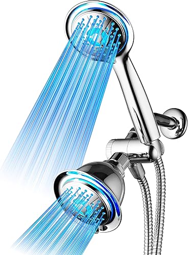 DreamSpa Airjet cabezal de regadera de 3 vías cromado, con boquillas que impulsan la presión, con luces LED. El color de las luces LED cambia