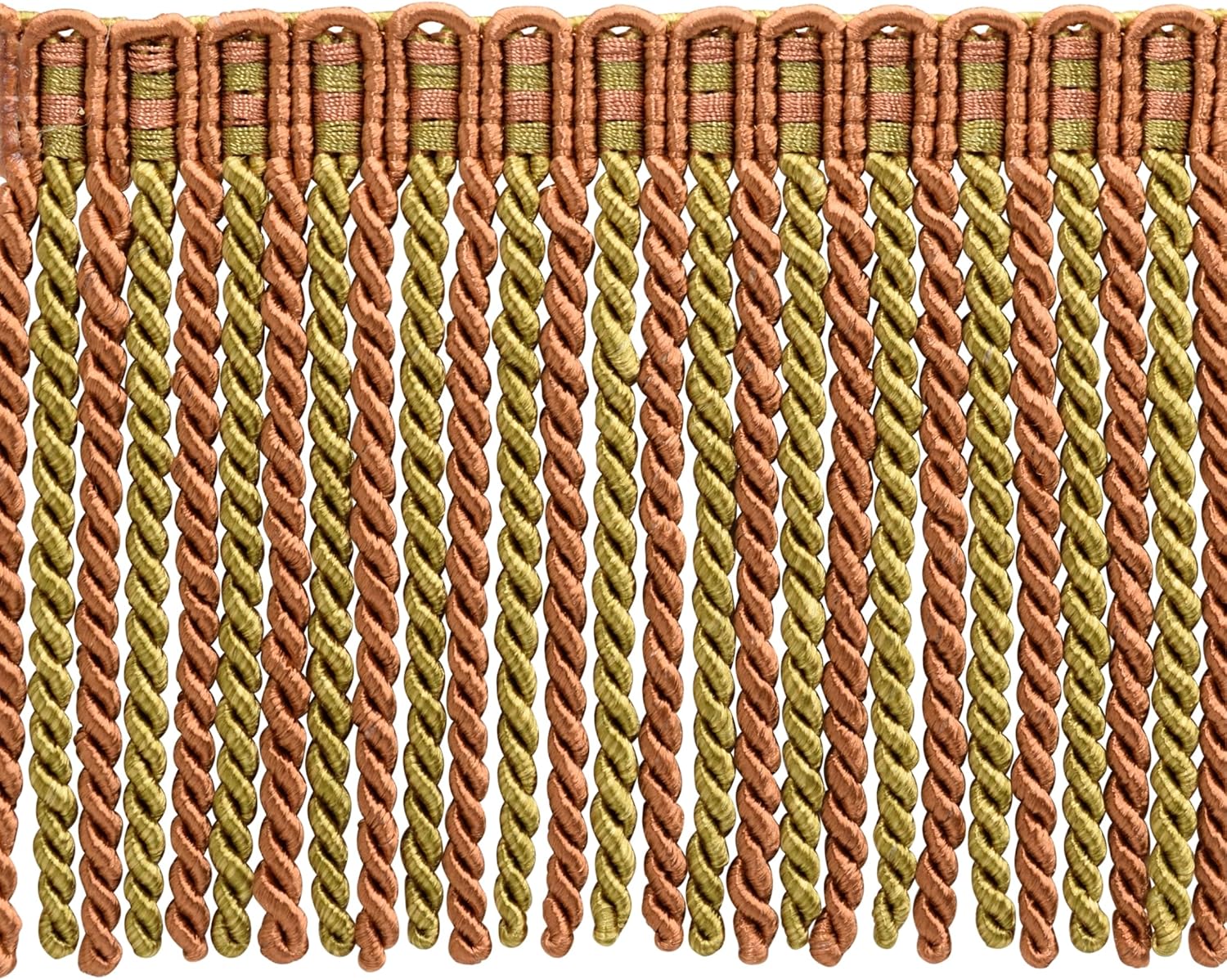 DÉCOPRO 6" (15cm) Long Noblesse Collection Bullion Fringe Trim with Fancy Knitted Header (Style# DB6) Olive Garden Green #010 (Yellow Green Sage Green Olive Green Off White) 5 Yards (15 ft/4.5m)