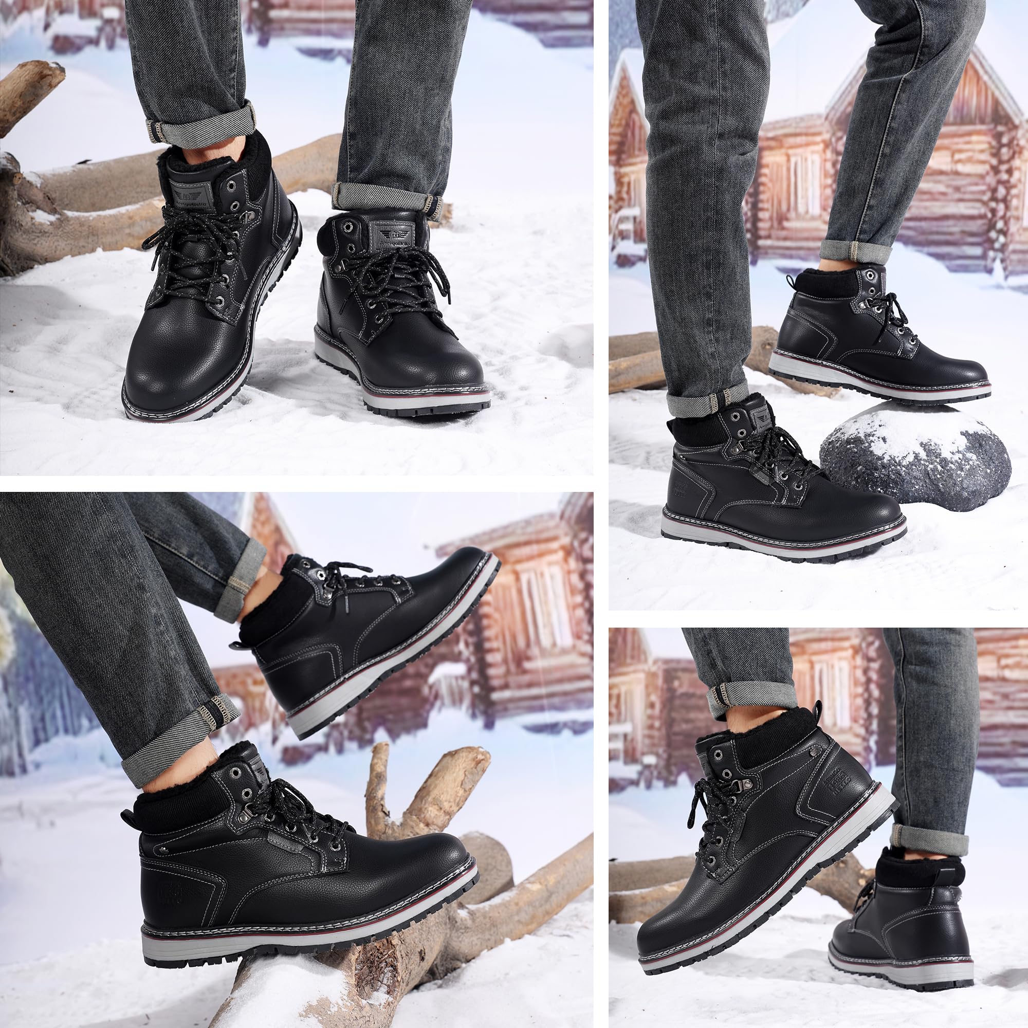 AX BOXING Scarpe Uomo Invernali Caldo Pelliccia Fodera Scarponcino Invernale Stivali Antiscivolo Stivaletti Taglia 41-46 EU