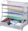 Simple Trending 5-Trays Mesh Desk File Organizer Vertical Document Letter Tray Wall File Holder with Plastic Drawer Organizer for Office Home, Silver