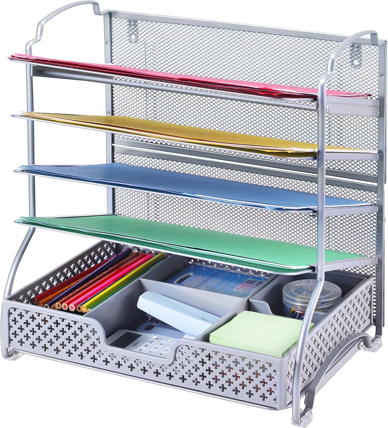 Simple Trending 5-Trays Mesh Desk File Organizer Vertical Document Letter Tray Wall File Holder with Plastic Drawer Organizer for Office Home, Black : Office Products