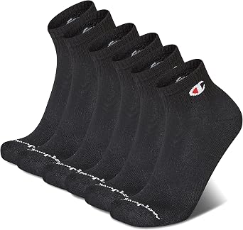 Champion Mens Cushioned Quarter Socks 6-Pack - Moisture-Wicking Athletic Ankle Socks with Arch Support Sizes 6-12