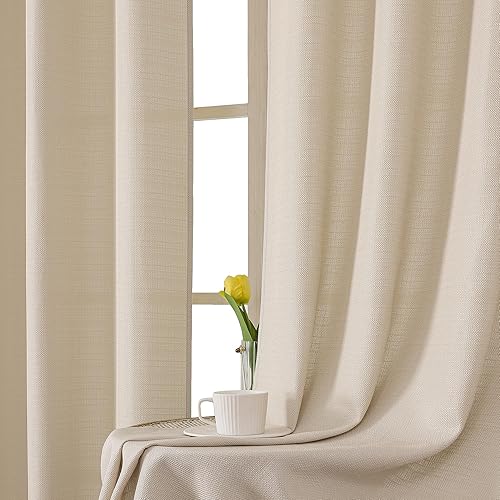 Miniatura 8 de Chyhomenyc Cortinas de lino de 54 pulgadas de largo, 2 paneles de lino sintético, semitransparentes, filtrantes de luz, suaves y aireadas, con