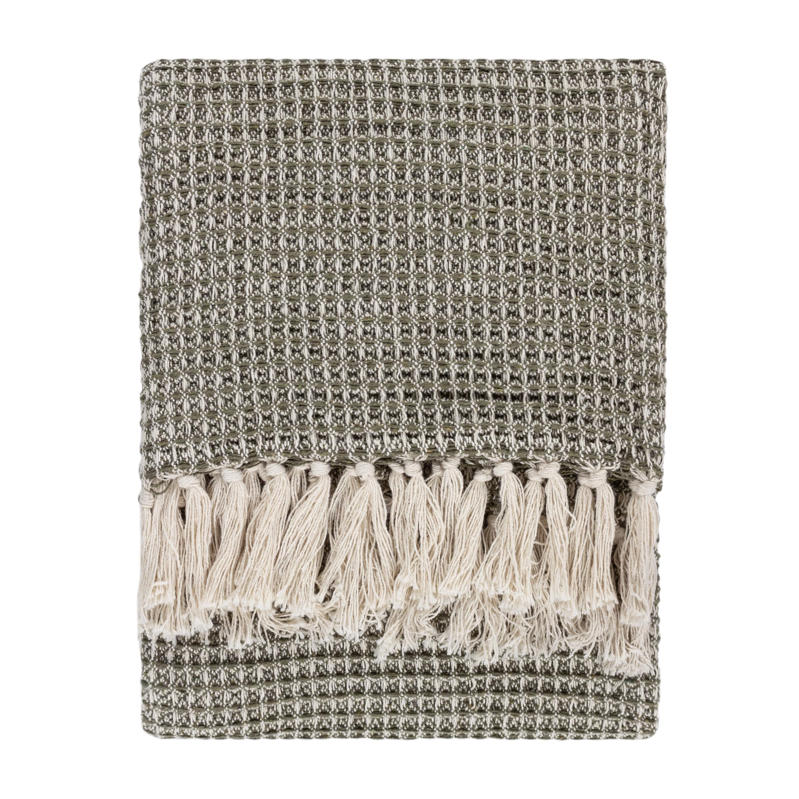Yard Lorne Waffle Fringed Throw - Green - 200x150cm - 100% Cotton