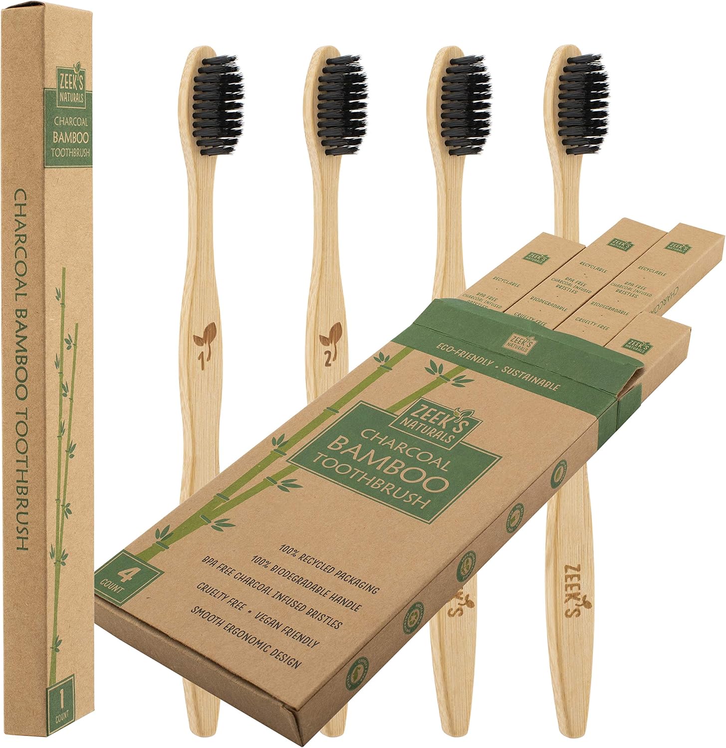 Biodegradable Eco-Friendly Natural Bboo Charcoal Toothbrushes - -