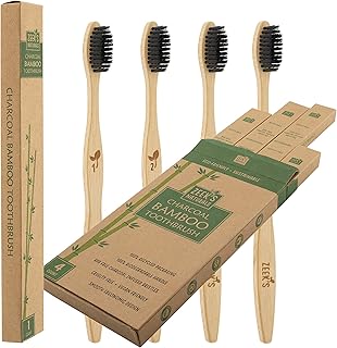 Biodegradable Eco-Friendly Natural Bamboo Charcoal Toothbrushes - Pack of 4 - Numbered - Charcoal Infused Bristles
