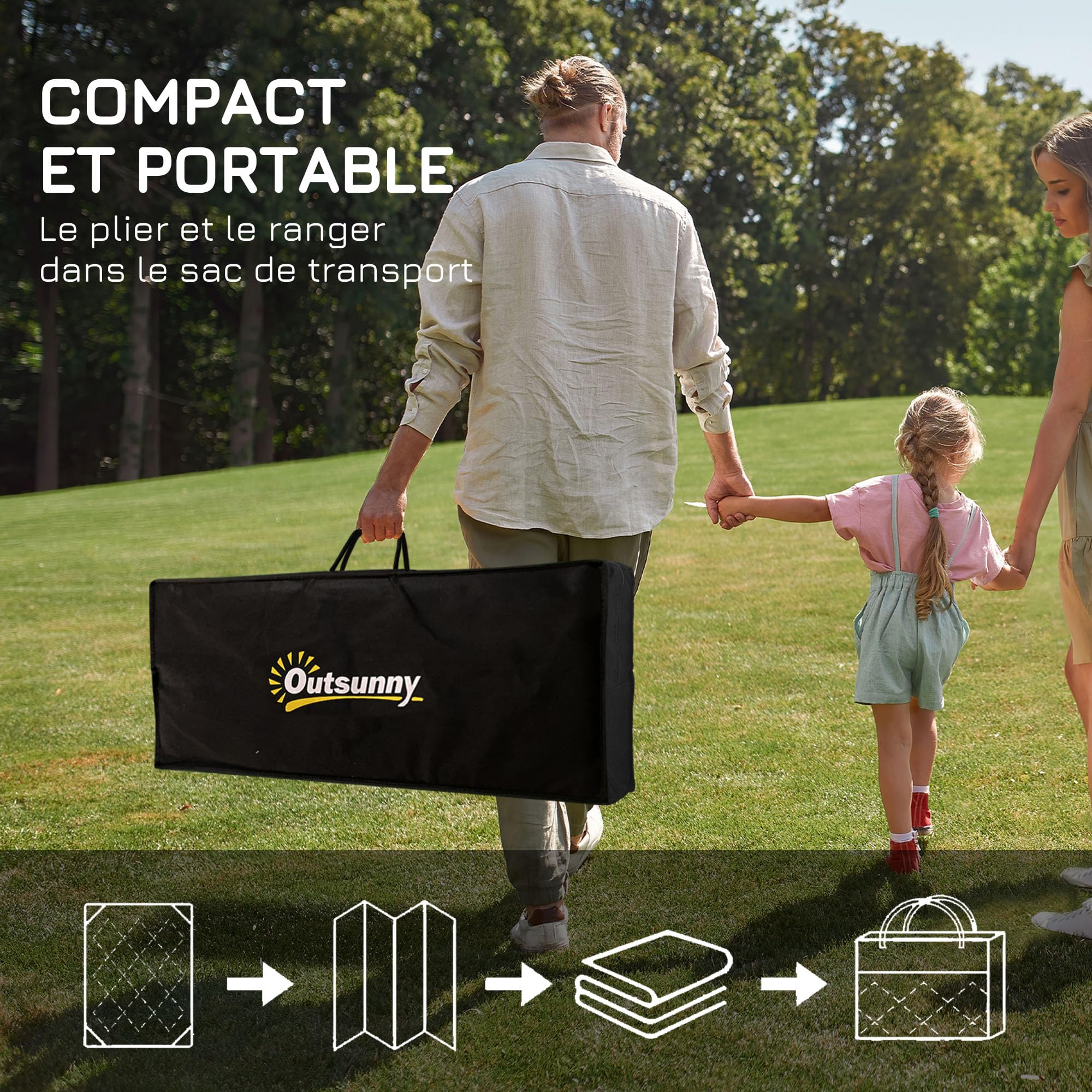 Outsunny Tapis de Jardin Tapis d'extérieur réversible 365L x 274l cm imperméable Motif Feuillage avec Sac de Transport pour terrasse Balcon Camping, Vert crème