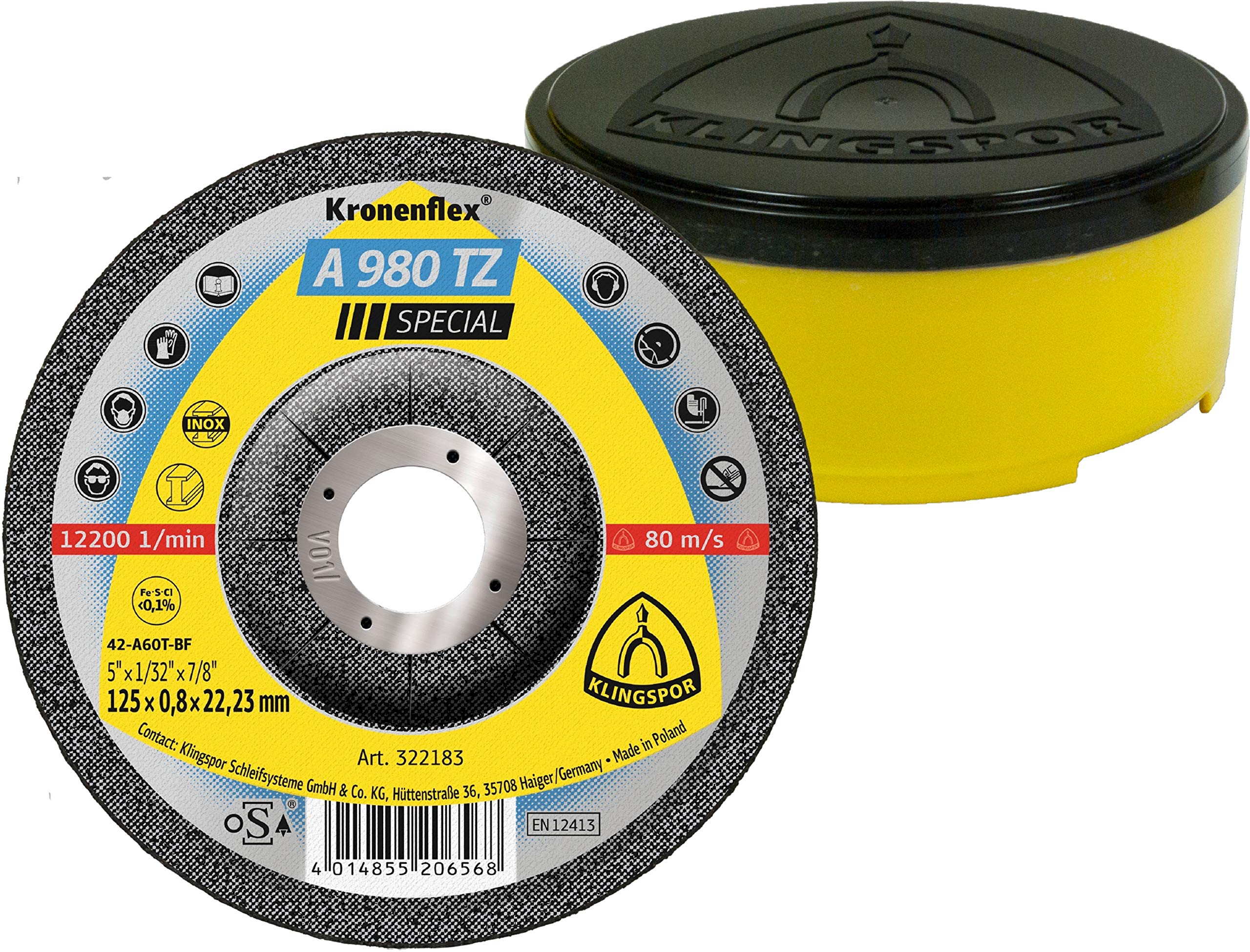 322182 Kronenflex A 980 TZ Disco de corte Inox Para el Corte Manual, 115 mm x 0.8 mm x 22.23 mm