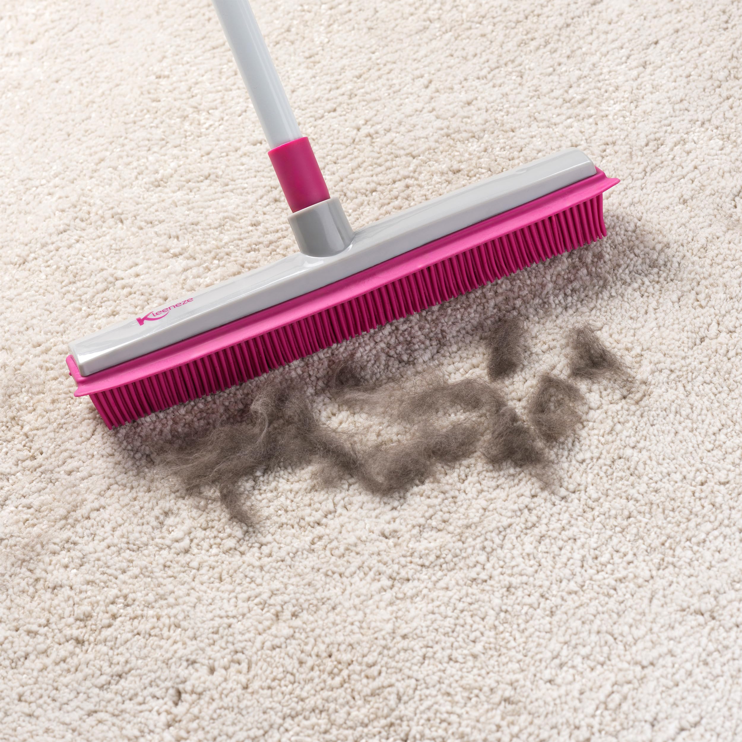 Kleeneze KL065315EU Electrostatic Rubber Head Floor Broom with Squeegee Edge, Sweeping Brush For Pet Hair, Fine Dust, Dirt and Spillages, Pink/Grey