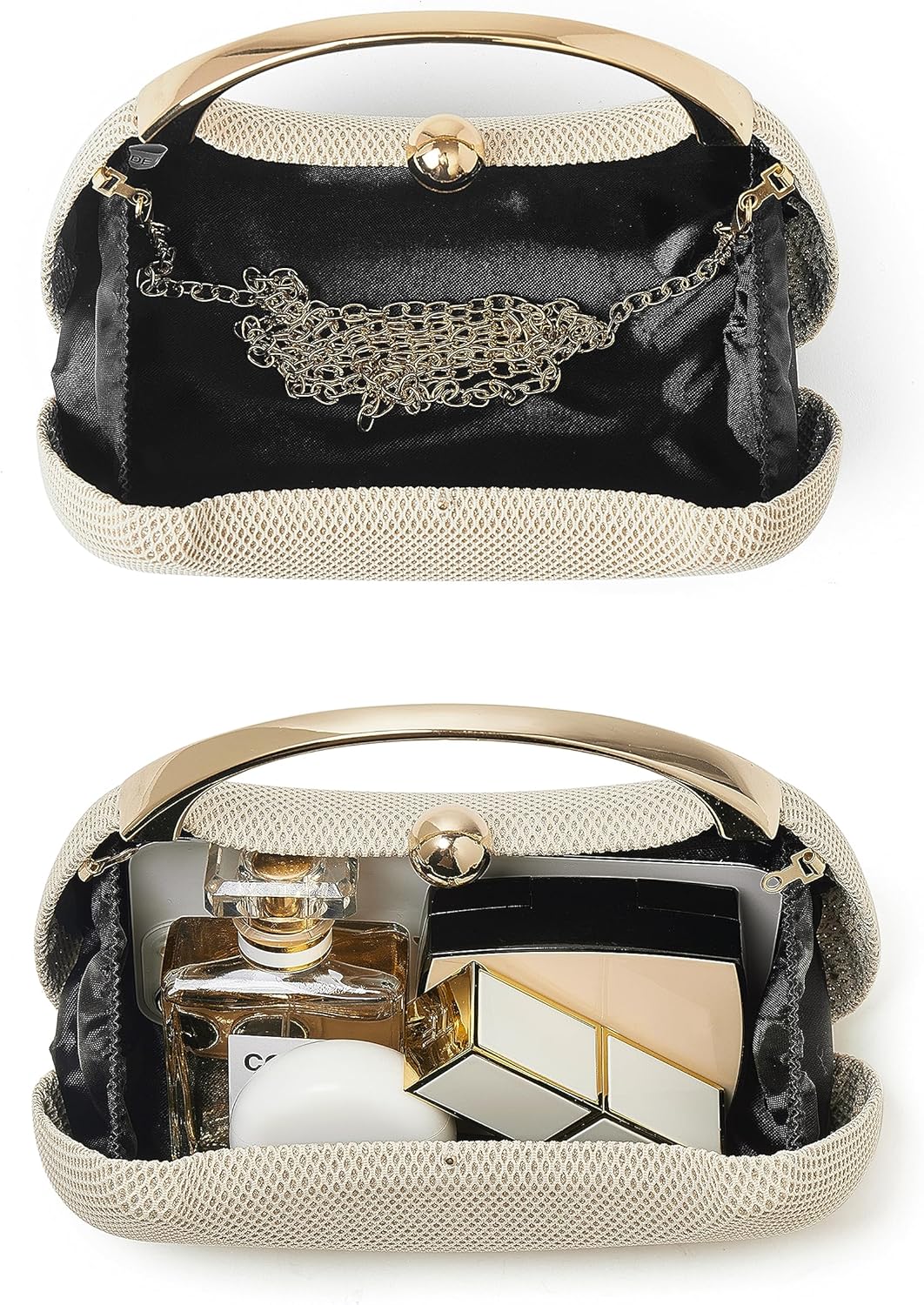 Daiblueland Elegant Evening Bag for Women, Formal Moon Shaped Party And Wedding Clutch Purse With Crossbody Metal Chain - Image 6