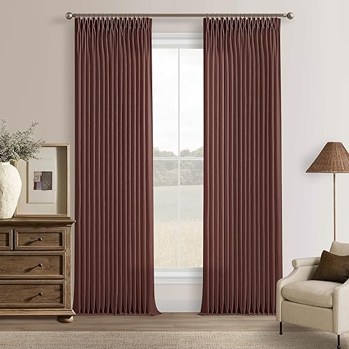 Miniatura 45 de Cortinas de lino plegadas de 108 pulgadas, juego de 2 paneles para sala de estar, dormitorio, estilo granja rústica, con pestaña trasera, plegadas