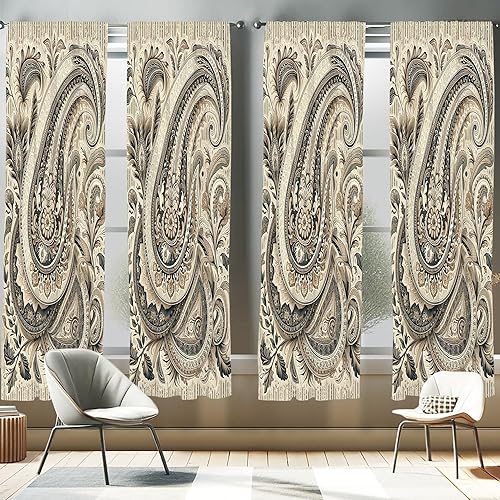 Miniatura 15 de Ambesonne - Cortinas a cuadros marrones, impresión azul asociada con cuadrados y rayas en un diseño geométrico, tratamientos de ventana, juego de 2