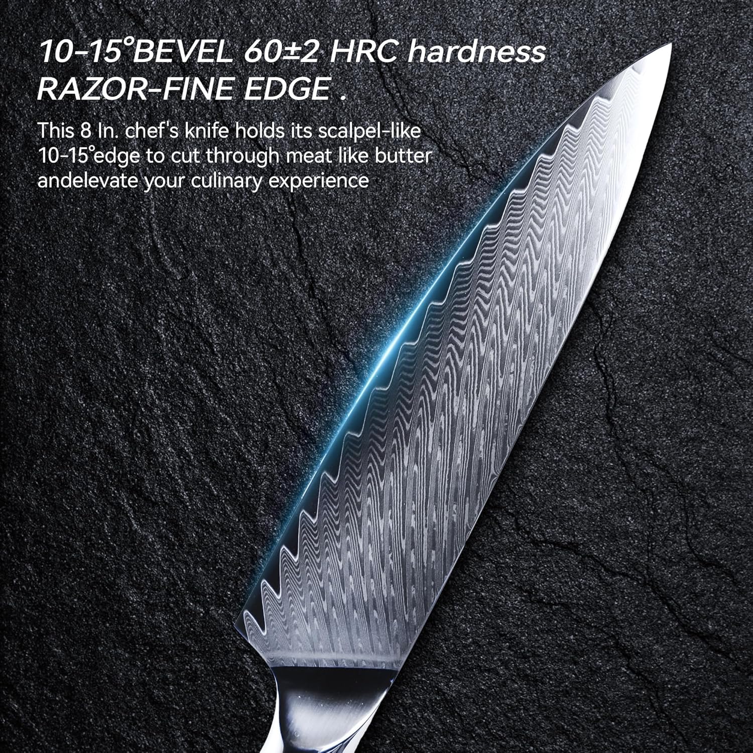 Chef's Knife, Japanese Damascus Chefs Knife 67 Layers High Carbon VG10 Steel Core with Wooden Ergonomic Handle, Gift Box (8In, Blue Resin)