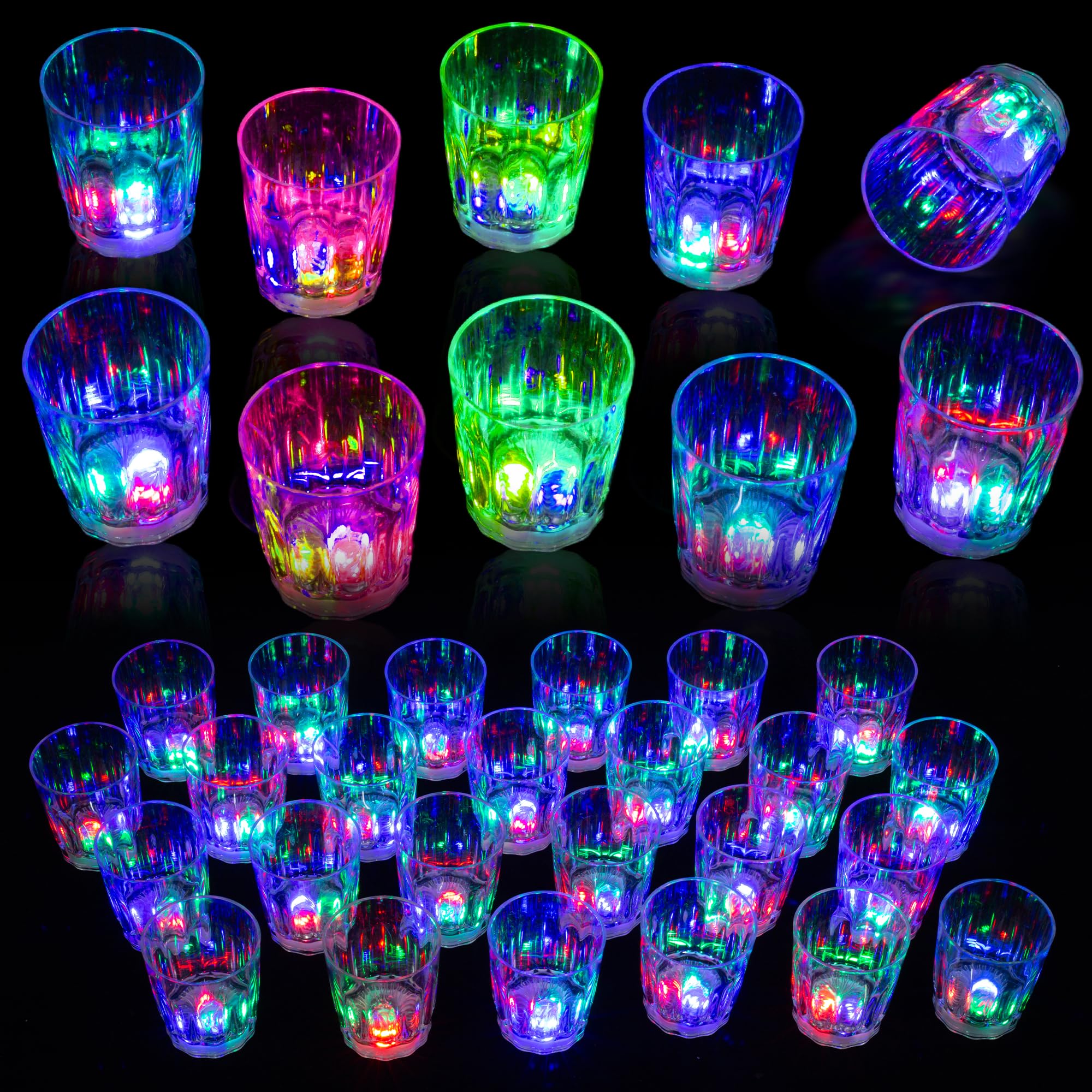 Lot de 48 verres à shot lumineux à DEL pour adultes - Verres à shot phosphorescents pour fête d'anniversaire, Noël, Halloween, bar, Pâques