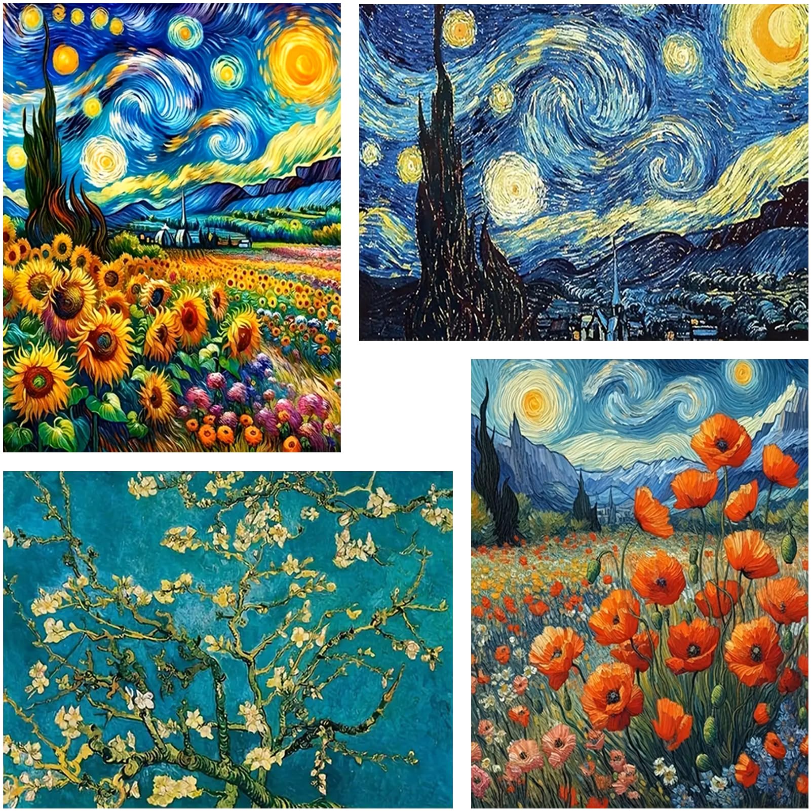 Amyaker ダイヤモンドアート キット 四角いビーズ ゴッホ 4個セット ダイアモンドビーズ絵画キット DIY 手り絵画 モザイクアート 5D モザイクアート ダイヤモンド塗装 全面貼り付けタイプ 30x40cm