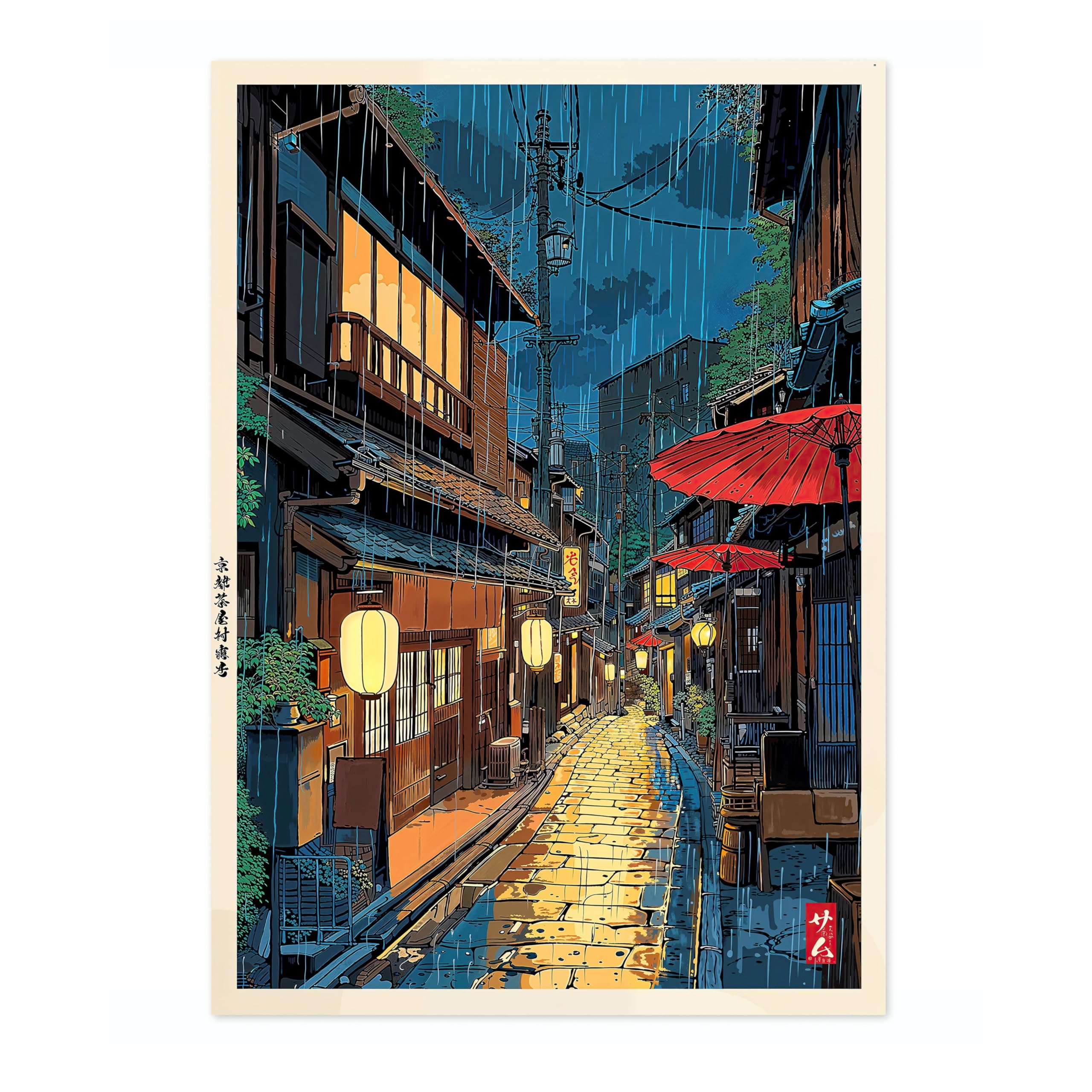 Osaka Tea House Anime Woodblock Poster Modern Ukiyo-E, Japanese Cartoon Illustration Print, Archival Matte, A2 (Print Only) - 59.4x42cm