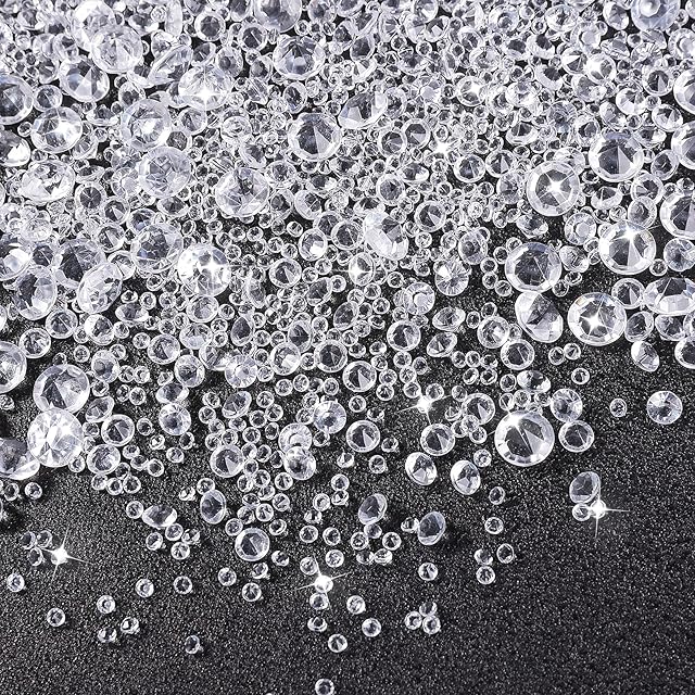Prasacco 4000 Pcs Rhinestones Acrylic Gems Fake Diamonds Crystals Confetti Vase Fillers Table Centerpiece Decorations for Wedding Bridal Shower Party Decorations (Clear White)