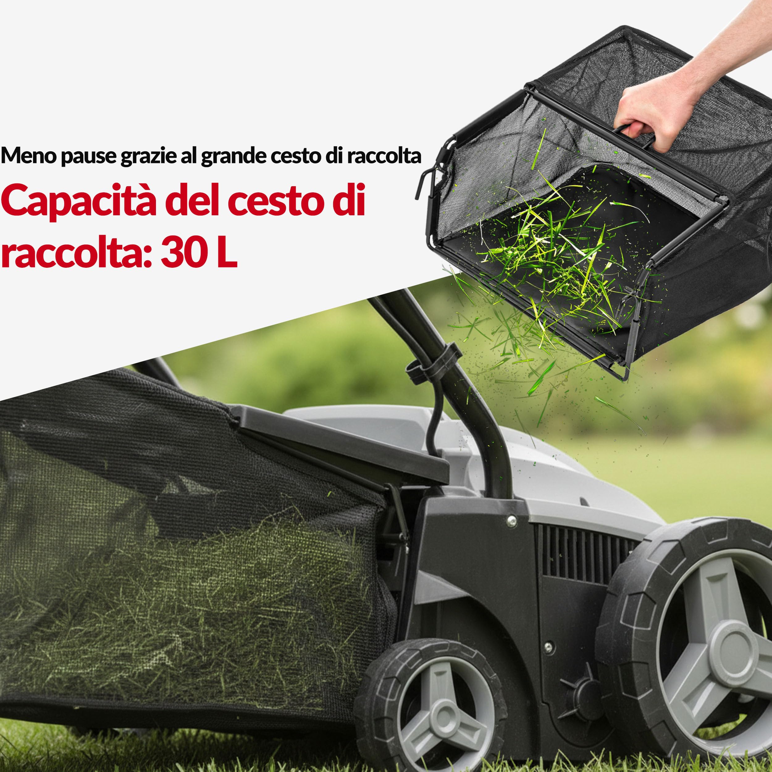 LEHMANN Alyssum Scarificatore Arieggiatore Elettrico 2 in 1, 1500 W, Larghezza 32 cm, 3000 giri/min, Cesto 30 L