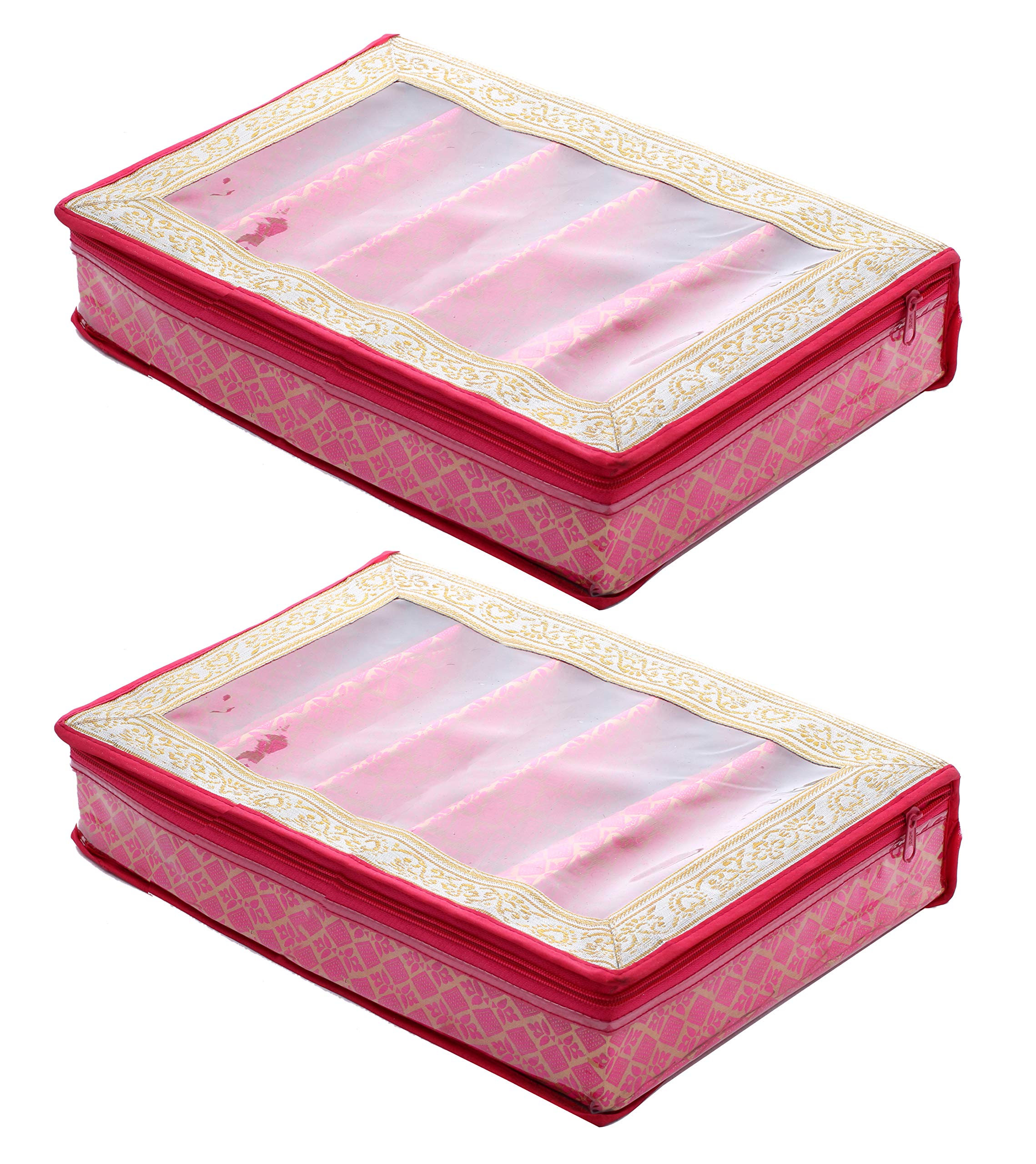 Kuber Industries Brocade Hardboard 2 Pieces Five Rod Bangle Box (Pink) - CTKTC42028
