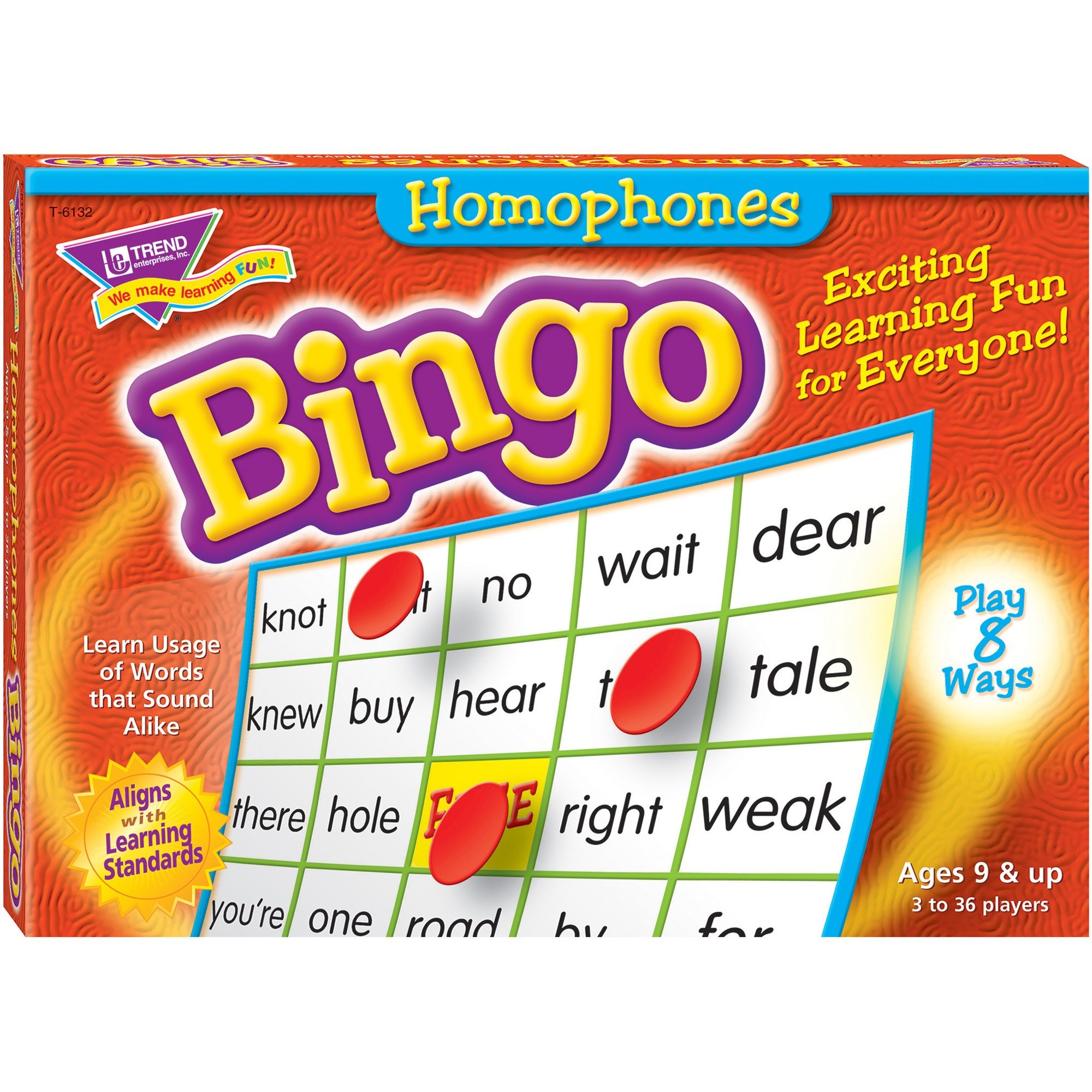 Trend Enterprises 6132 Homonyms Bingo Game, 3-36 Players, 36 Cards/Mats