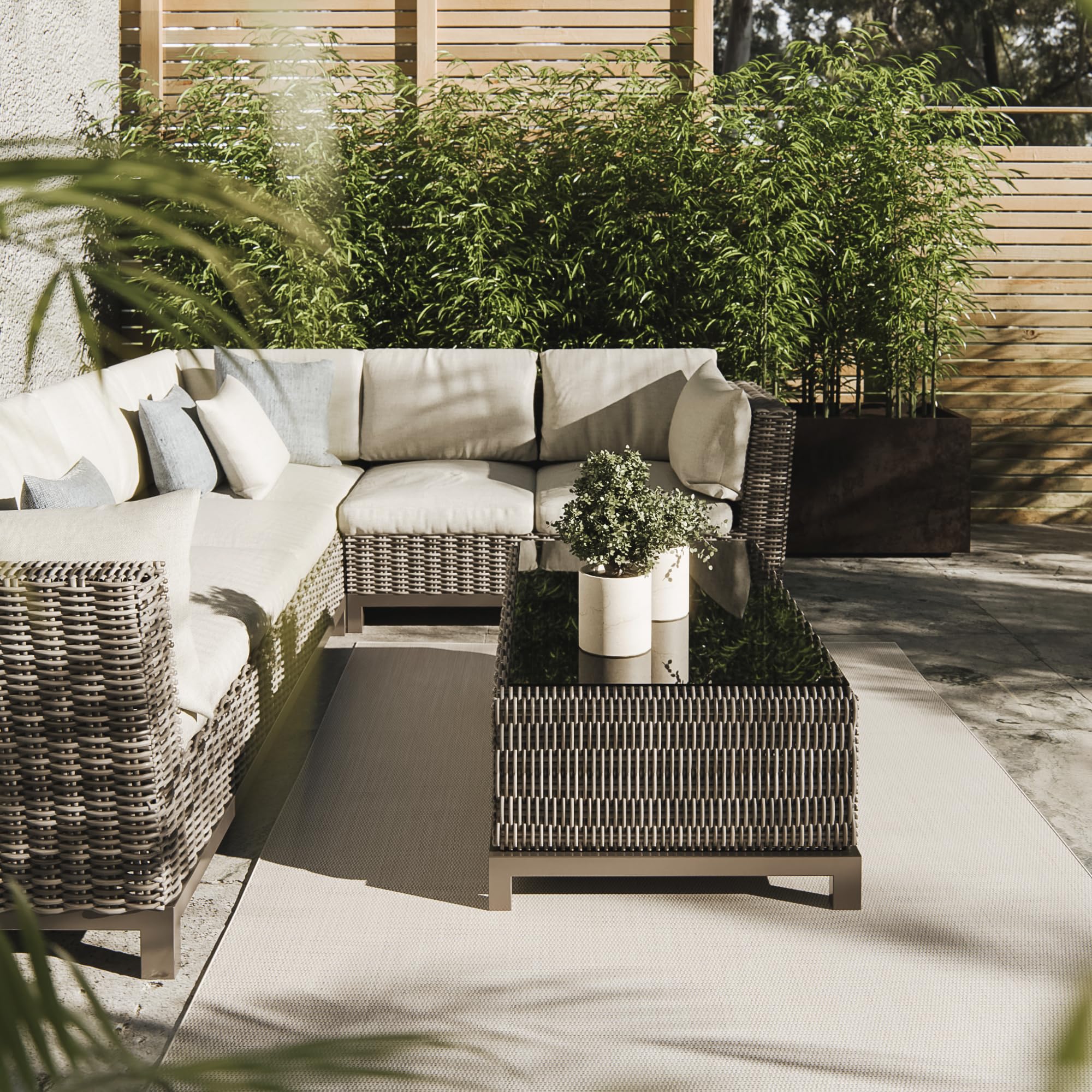 Interiyou Tapis extérieur Lome - 160x230 Blanc - Motifs géométriques - Résistant aux UV pour Balcon, terrasse, Jardin ou Cuisine - Structure Plat - pour d'entrée intérieur, Chambre, Salon, Bureau