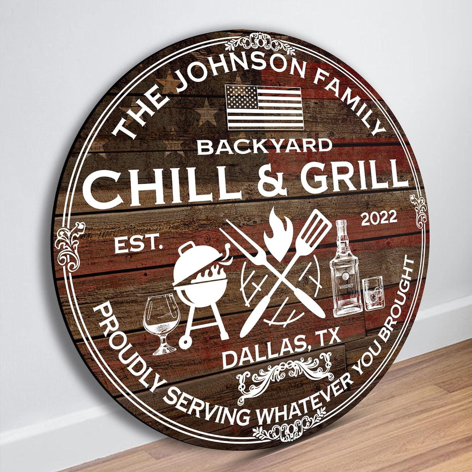 V VIBEPY All Over Printed Personalized Backyard Chill & Grill Sign, Grill Bar Sign, Bar Wood Sign 8",12",18" Sign, Bar Sign, Home Bar Sign, Bar Accessories, Outdoor Bar Sign, Sign For A Bar