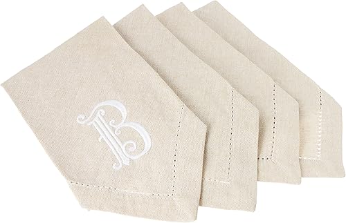 Mud Pie 4424000M Inicial M Servilletas de algodón bordado, Oatmeal, Conjunto de 4