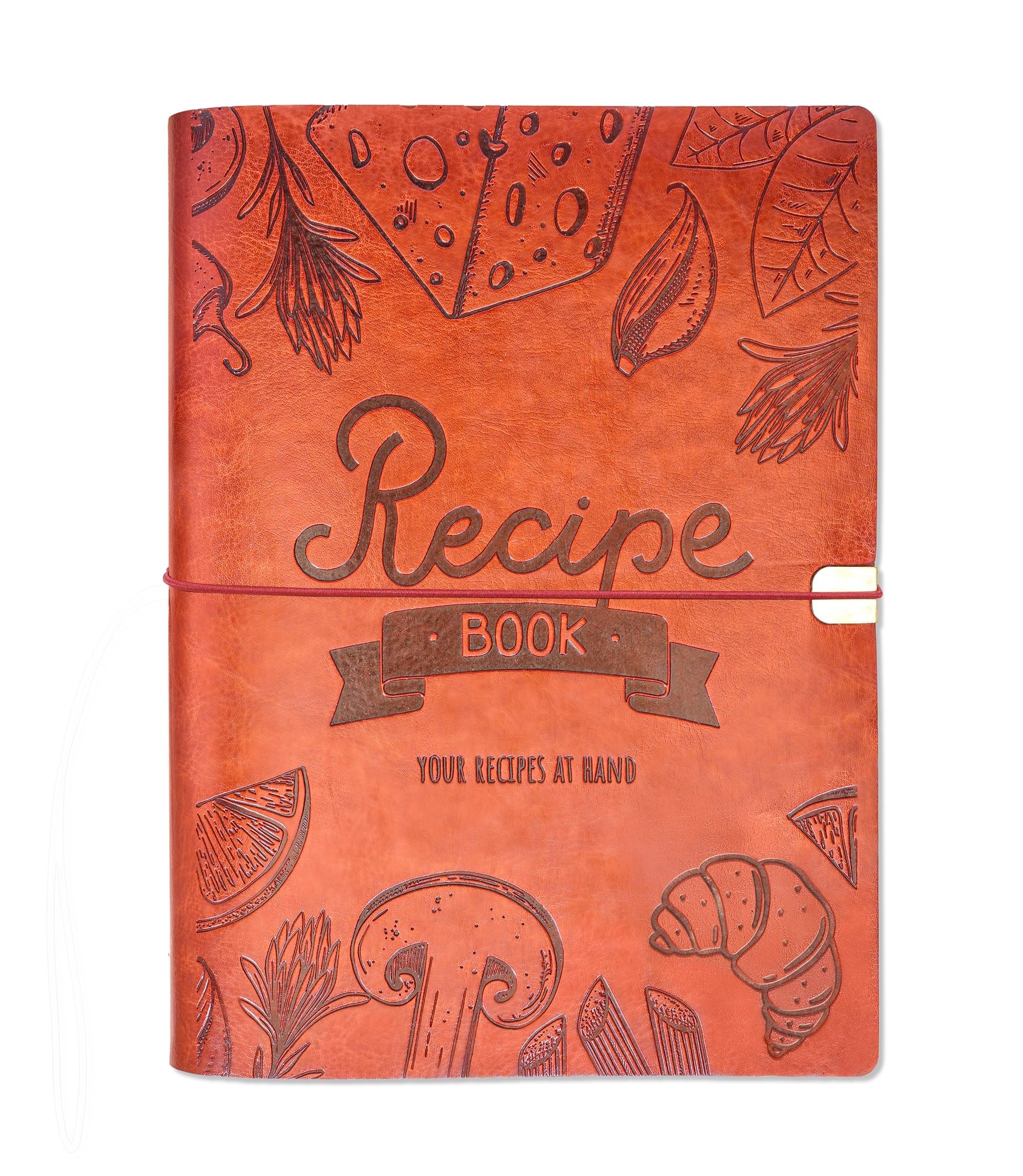 Recipe Book To Write In Your Own Recipes - A5 Blank Recipe Journal with Leather Cover - Holds 130 Recipes - Includes Stickers - Family Cookbook Gift for Women & Home Cooks