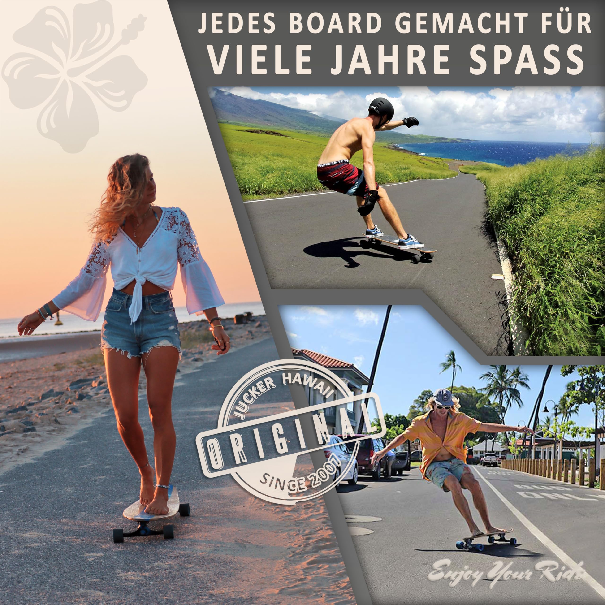 JUCKER HAWAII Longboard HOKU - Longboards en différents Designs et Niveaux de Flexion Construction en Fibre de Verre avec du Bambou et de l'érable
