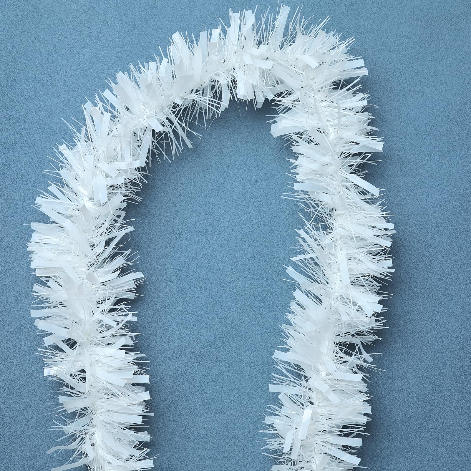 32.8 Feet Christmas Tinsel Garland, White Tinsel Christmas Decorations, Chunky Metallic Shiny Garland Christmas Tree Hanging Decorations for Xmas Holiday Indoor Outdoor Party Decor - Image 2