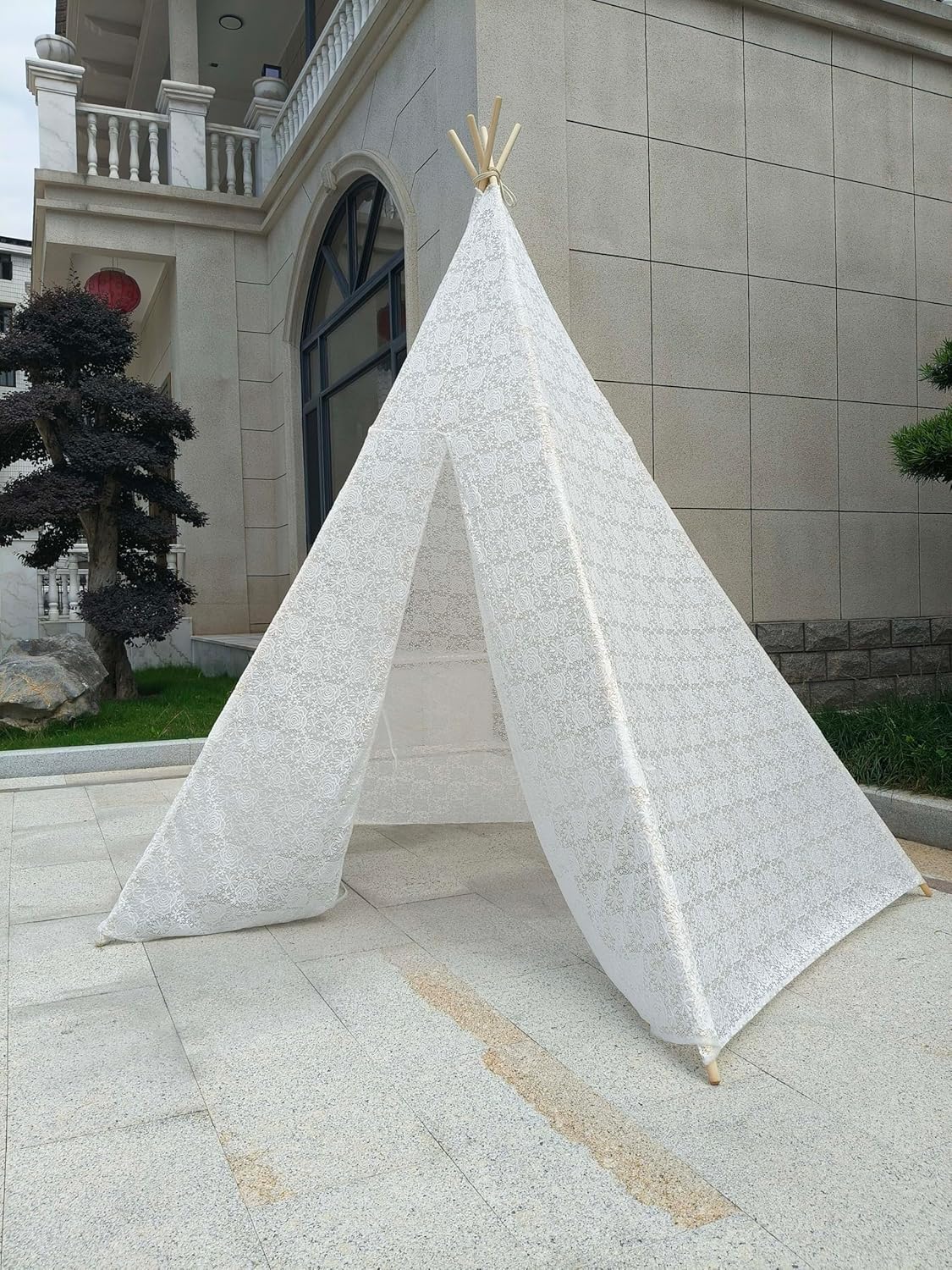 ABULU 5 - Sided Lace - Adorned Large Teepee Tent for Adults: 87" Tall, Indoor/Outdoor - Ready, Indian - Style Design, Ideal for Princess Lace Parties, Weddings, Beach Outings & Picnics (White)