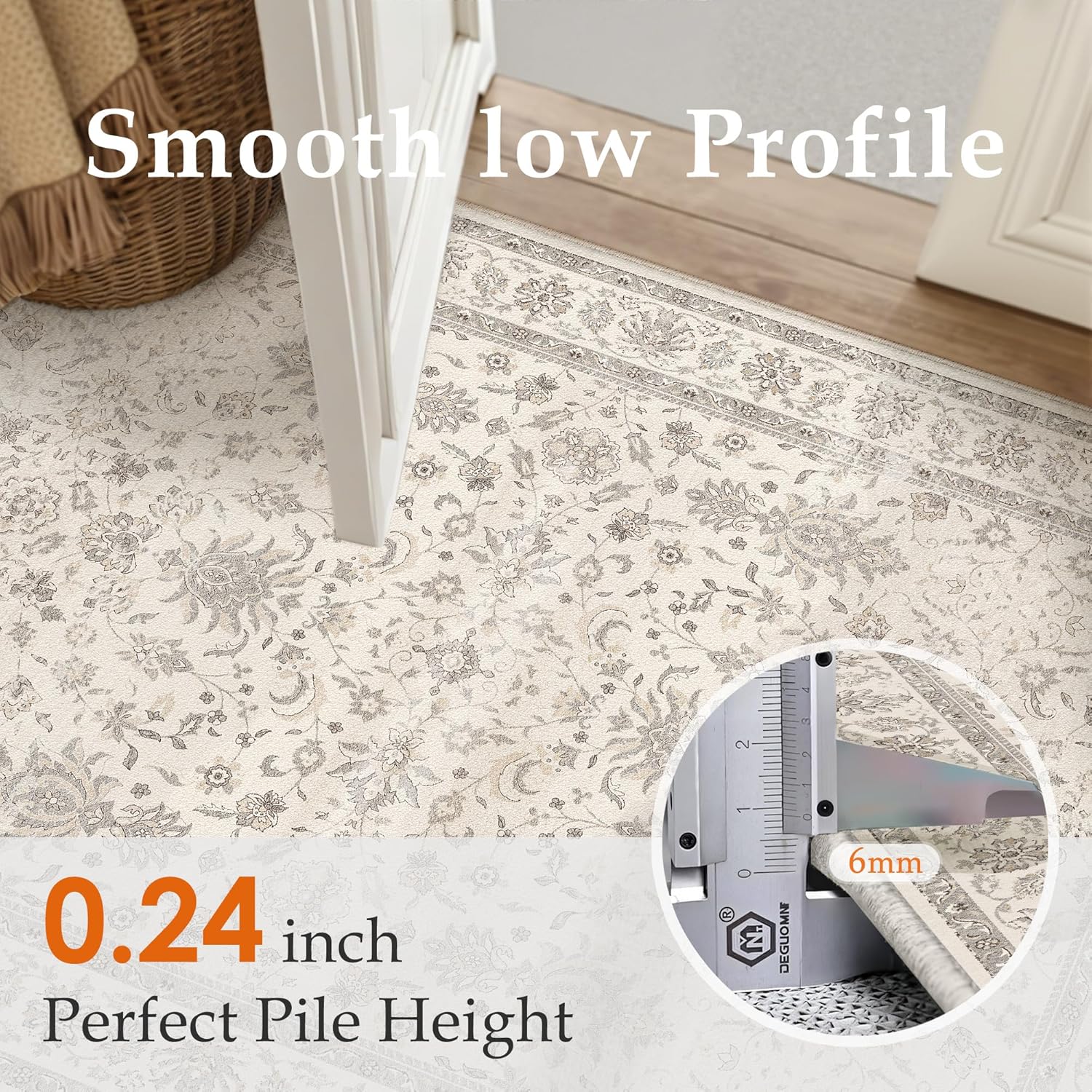 PureCozy 3x5 Area Rug Beige Washable Entryway Vintage Carpet Office Small Non Slip Stain Soft Resistant Low Pile Thin Boho Accent Indoor Throw Rug for Laundry Kitchen Bathroom Entrance Bedroom