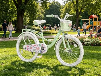 Girls 20 Inch Bike with Basket, Kids Bike for Ages 7-12,Single Speed Pink Girls Beach Cruiser Bike, Front & Rear Handbrakes, Kids Bicycle for Beginner Level Riders Outdoor Sport