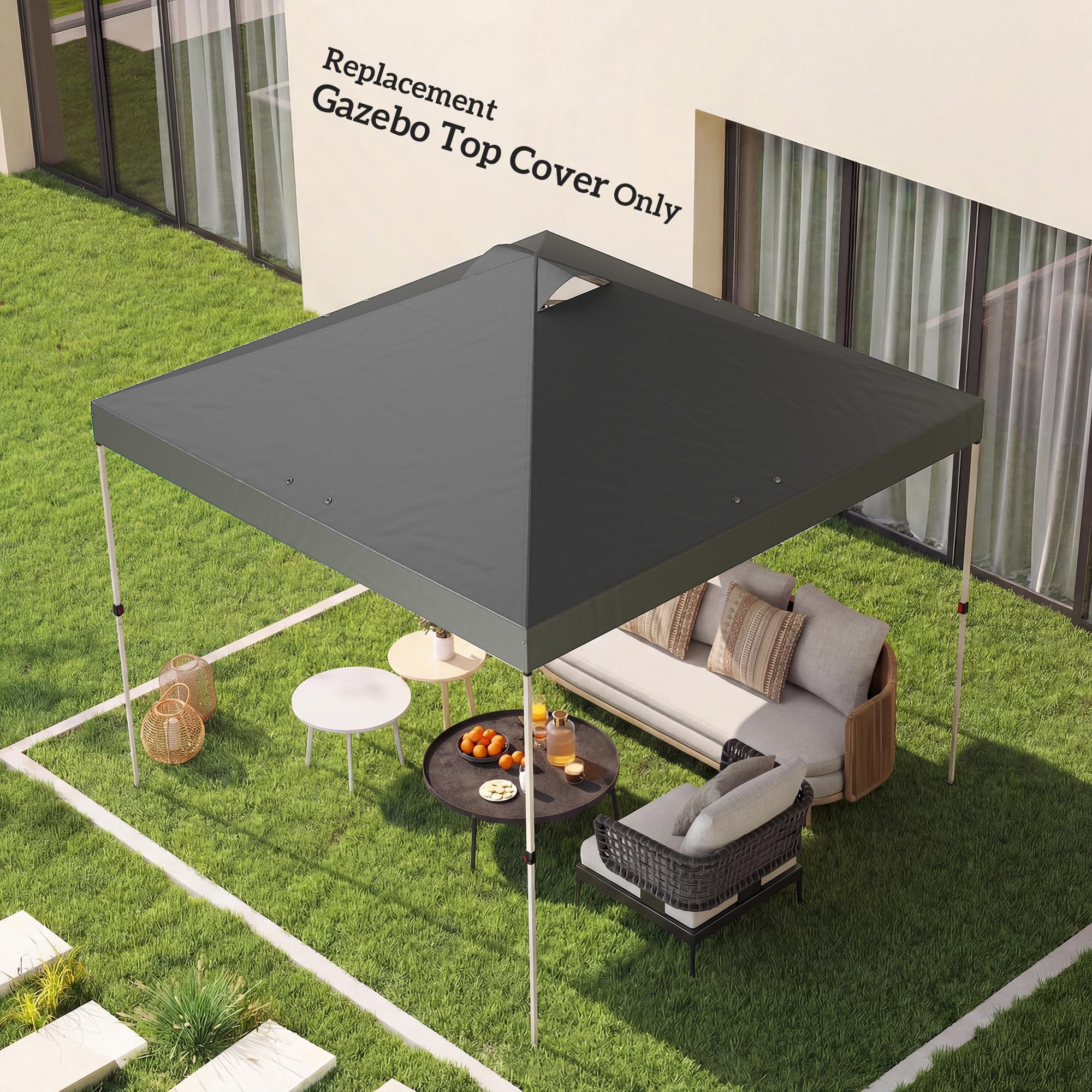 Outsunny 3 x 3(m) Pop Up Gazebo Canopy Replacement Cover with 8 Drainage Holes and Double Vents, UV50+ Waterproof Canopy Cover Replacement Top, Dark Grey — view 8