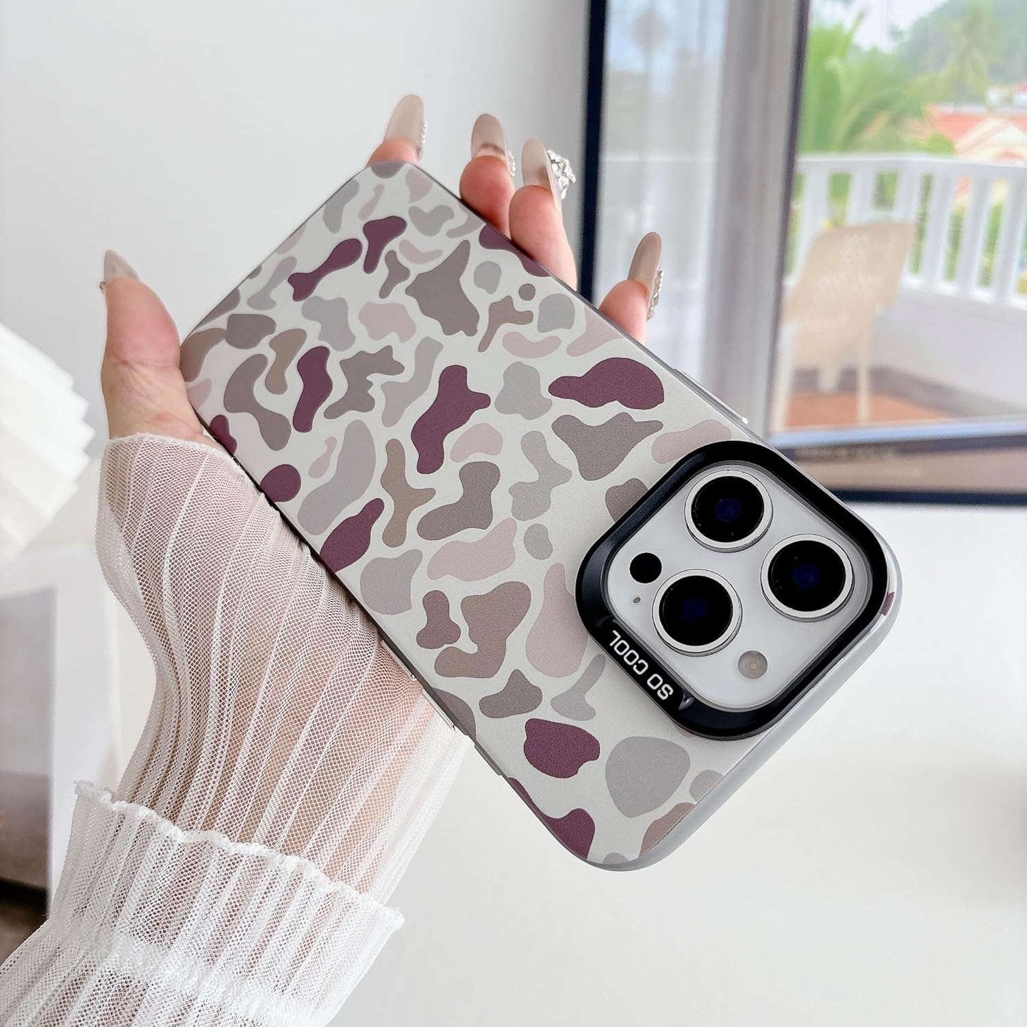 for iPhone 16 Pro Case, Vintage Camo Pattern Design for Men Boys Teens, Cool Camouflage Shockproof Protective Cover for Girls Women - Black - Image 2
