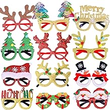 Max Fun 12Pcs Christmas Glasses Glitter Holiday Party Glasses Frames Christmas Decoration Accessories Costume Eyeglasses for Christmas Parties Holiday Favors One Size Fits All