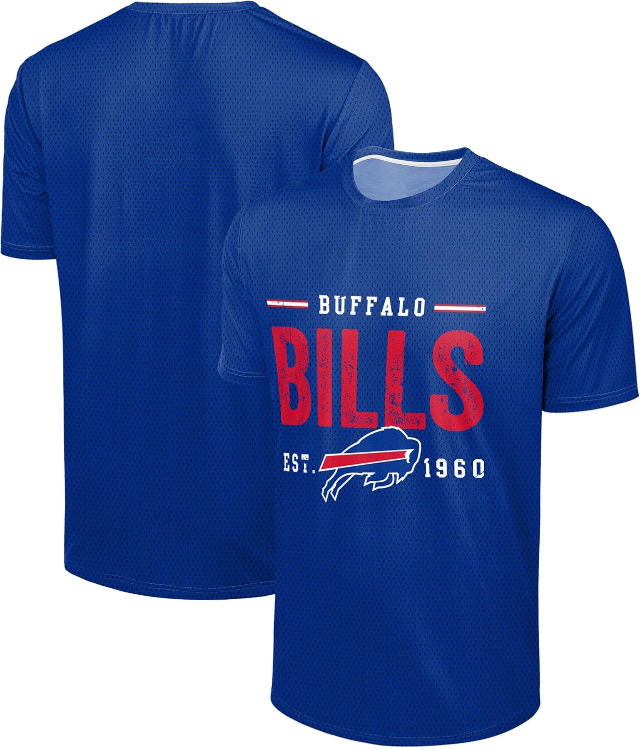 FOCO NFL Men's Officially Licensed Football Team Logo Wordmark Distressed Performance Team Color Crewneck T-Shirt