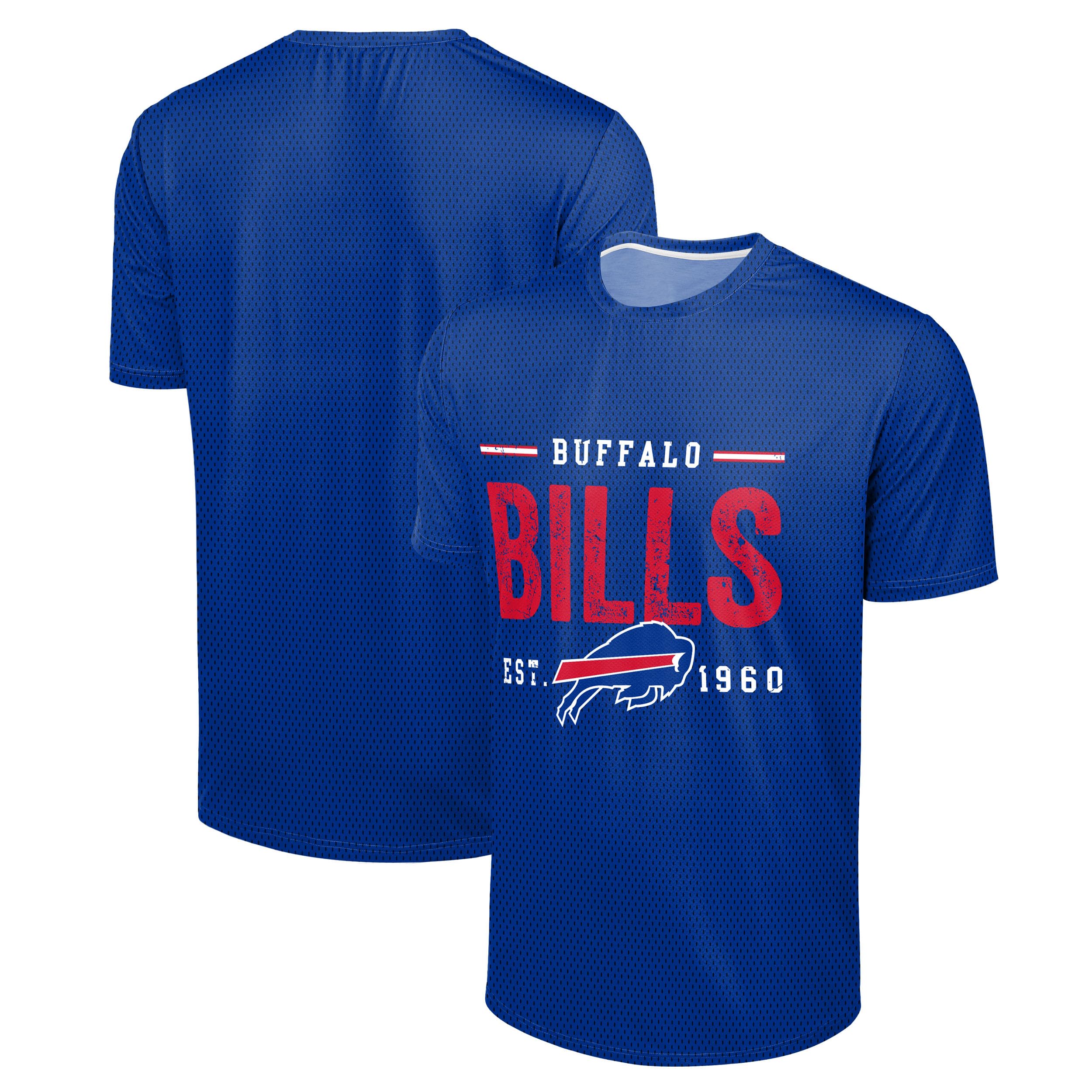 Foco Men's Buffalo Bills - Blue Nfl Officially Licensed Football Team Logo Wordmark Distressed Performance Team Color Crewneck T-Shirt, Xxl