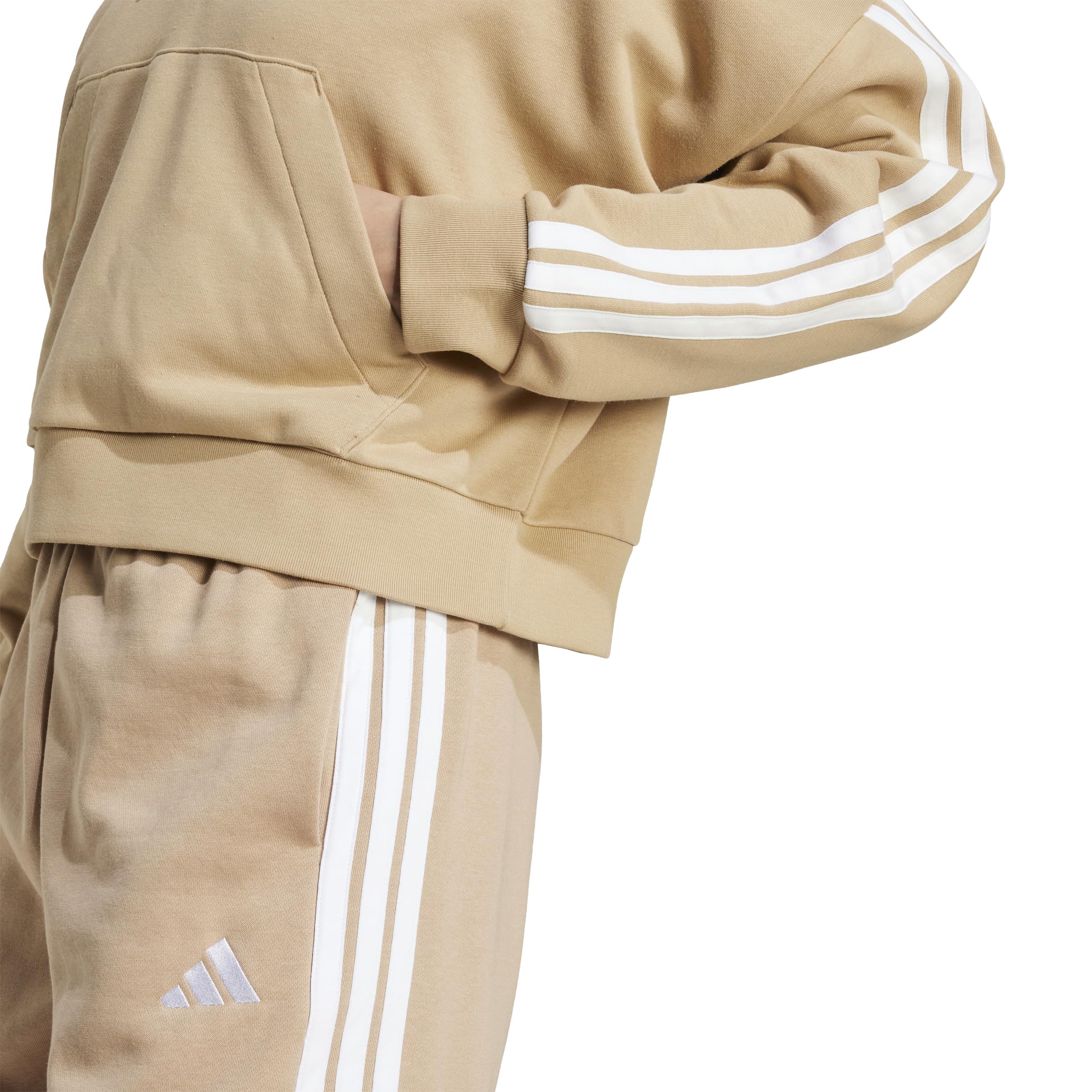 adidas Kobiety ESSENTIALS 3-STRIPES FRENCH TERRY QUARTER-ZIP HOODIE, warm sandstone/white, XL