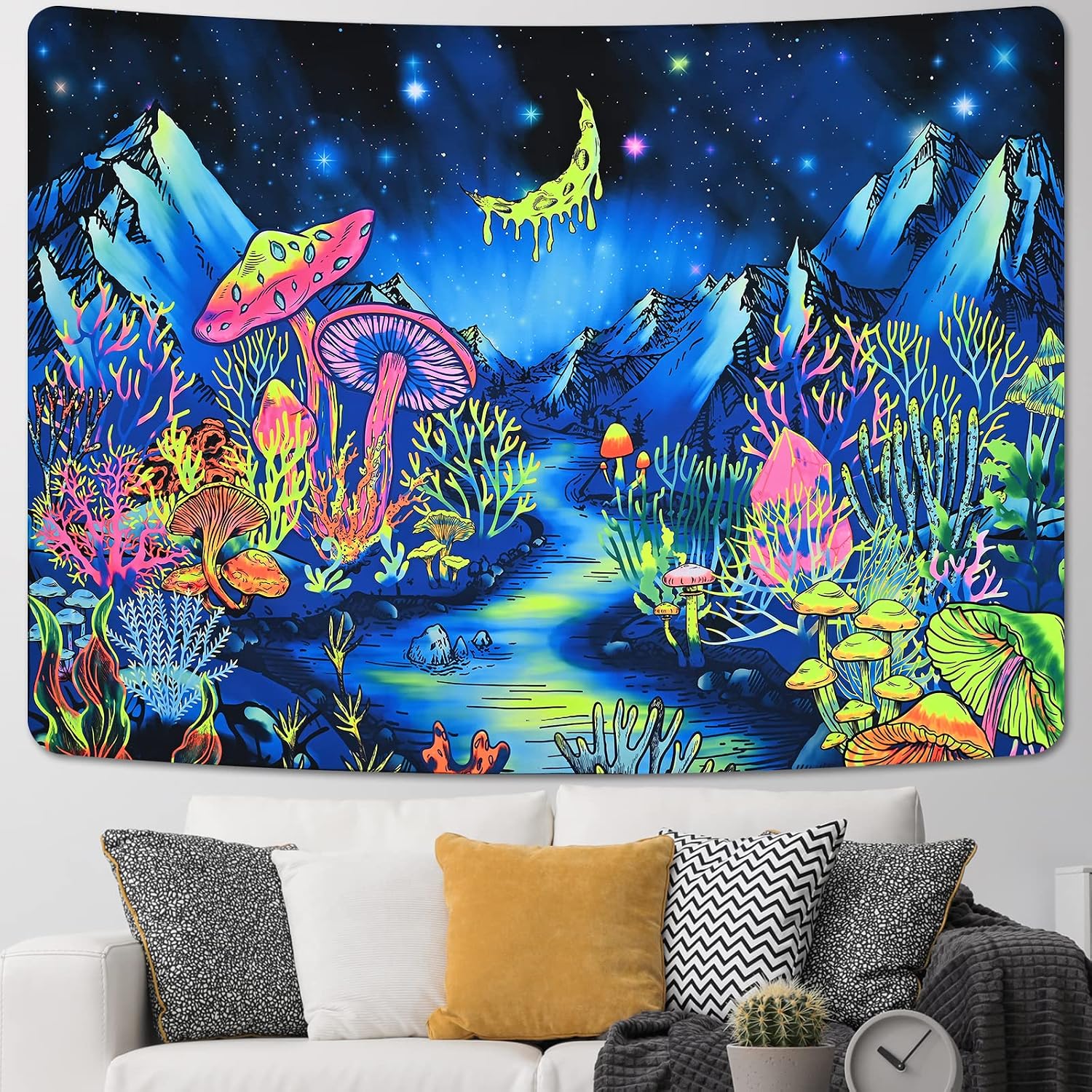 AOKLEY Arazzo Libreria Arte Libri Arazzo Hippie Luna Arazzo Da Parete Fiore Fungo Decor Arazzo Per Camera Da Letto Decorazione Camera Dormitorio 215x230