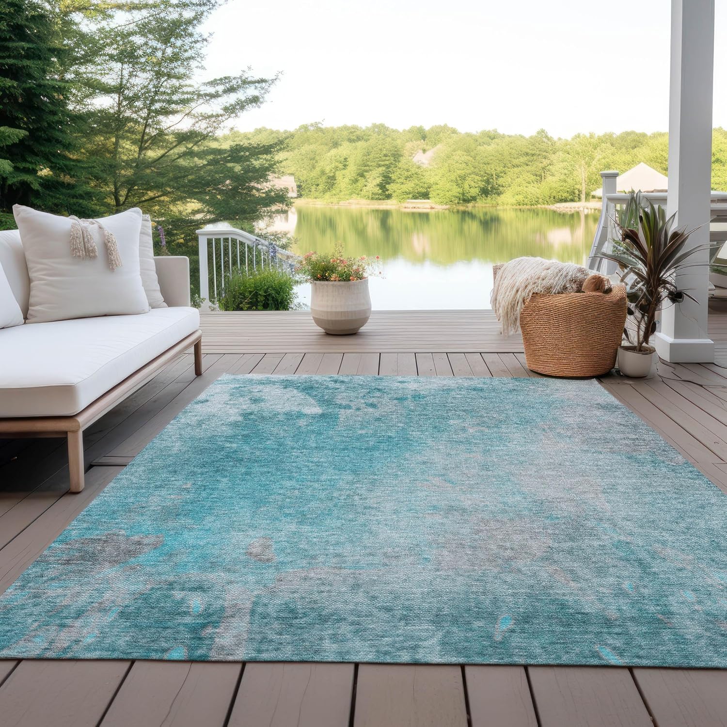 Addison Rugs Chantille ACN562 Teal 10' x 14 Indoor Outdoor Area Rug, Stain Resistant, Machine Washable, Non Shedding, Bedroom, Living Room, Dining Room, Kitchen Rug